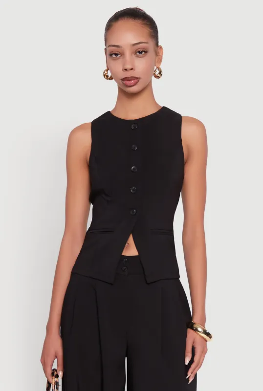 Solid Crepe Knit Button Front Blazer Vest sold by Rainbow