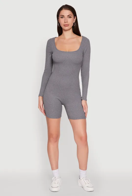 Brushed Rib Knit Long Sleeve Square Neck Catsuit sold by Rainbow