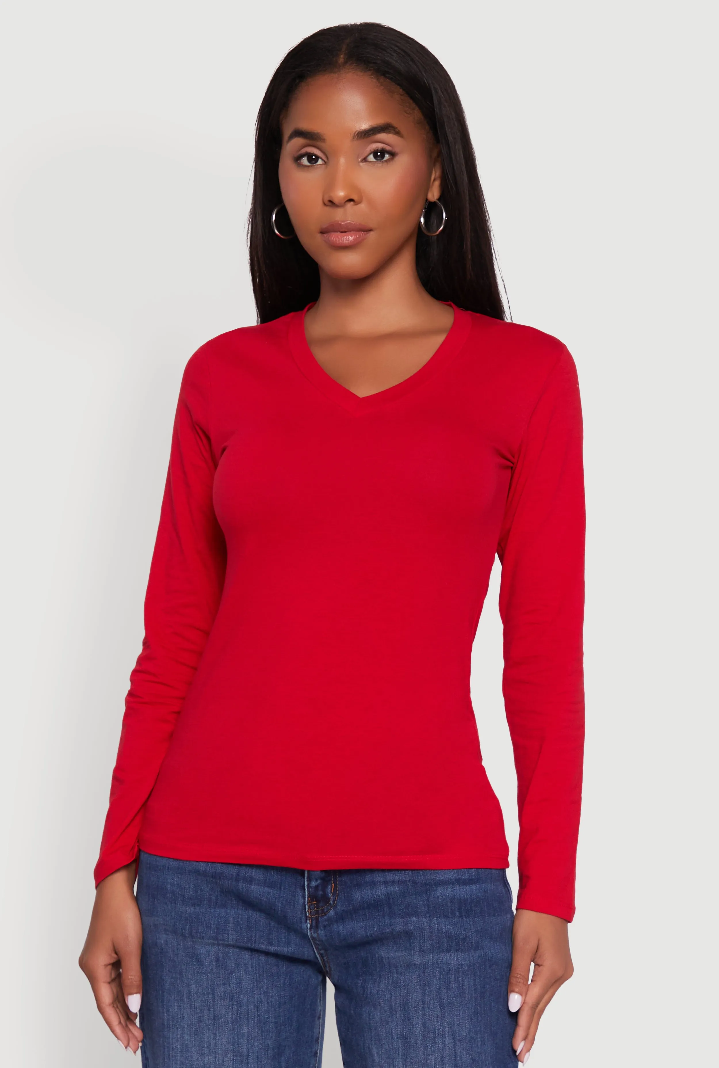 V-Neck Long Sleeve Solid T-Shirt sold by Rainbow product image thumbnail 2
