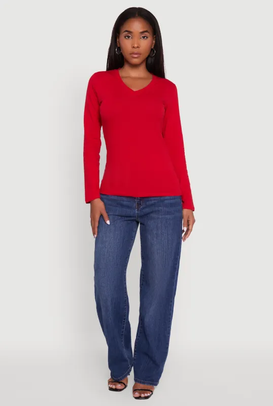 V-Neck Long Sleeve Solid T-Shirt sold by Rainbow