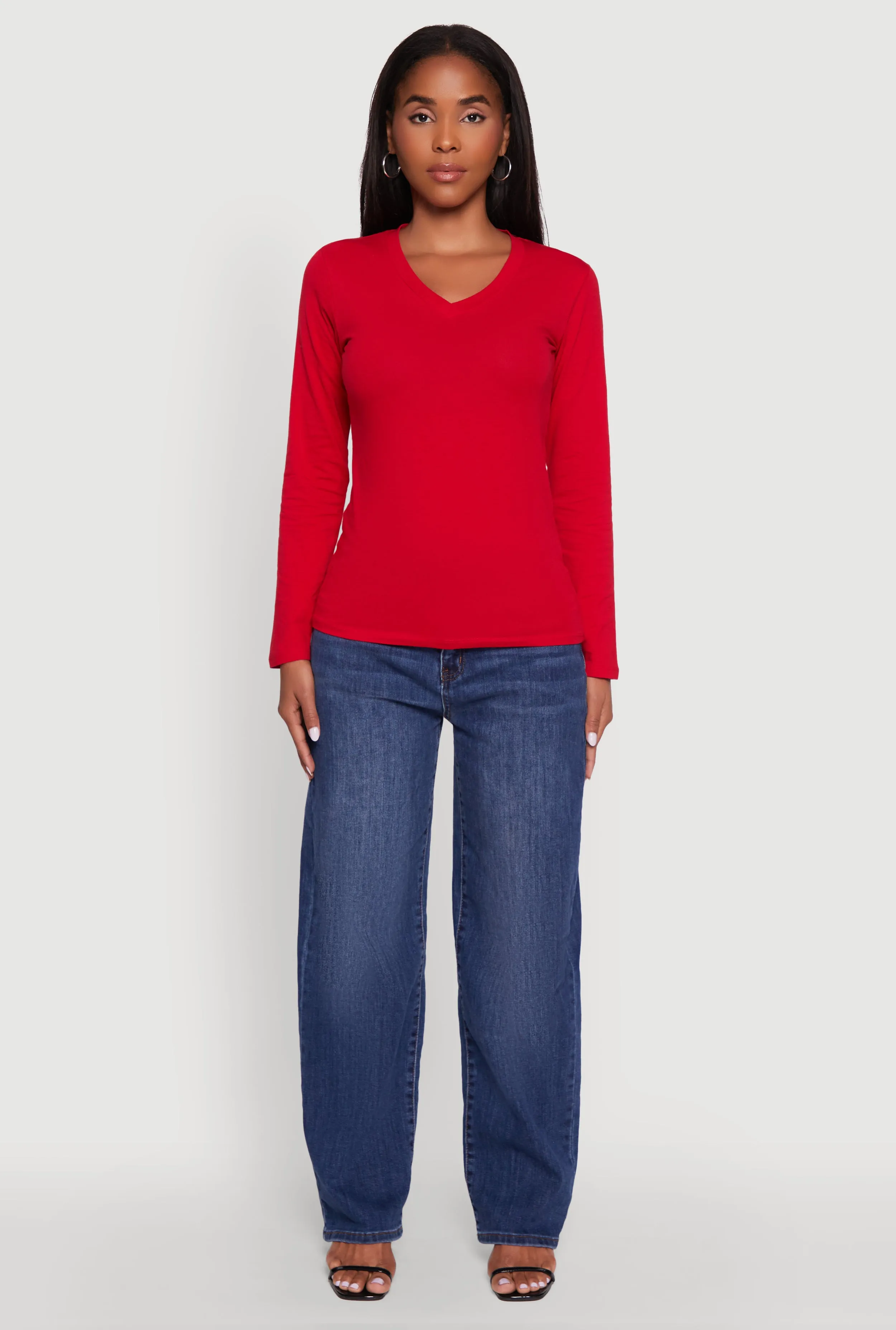 V-Neck Long Sleeve Solid T-Shirt sold by Rainbow product image thumbnail 3