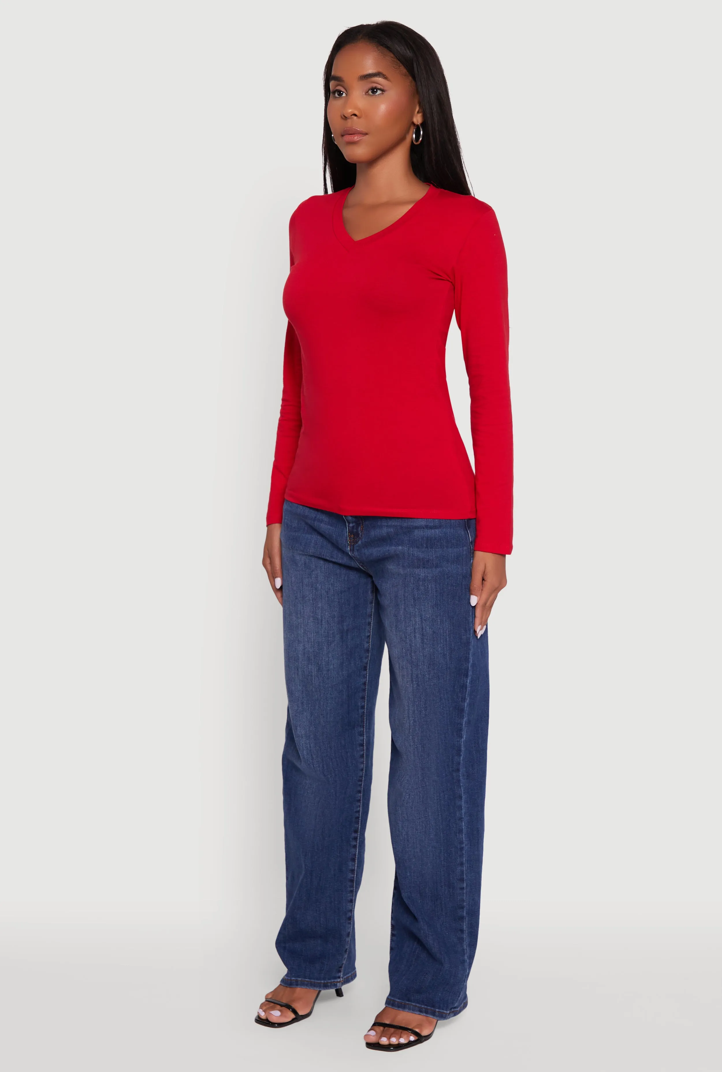 V-Neck Long Sleeve Solid T-Shirt sold by Rainbow product image thumbnail 5