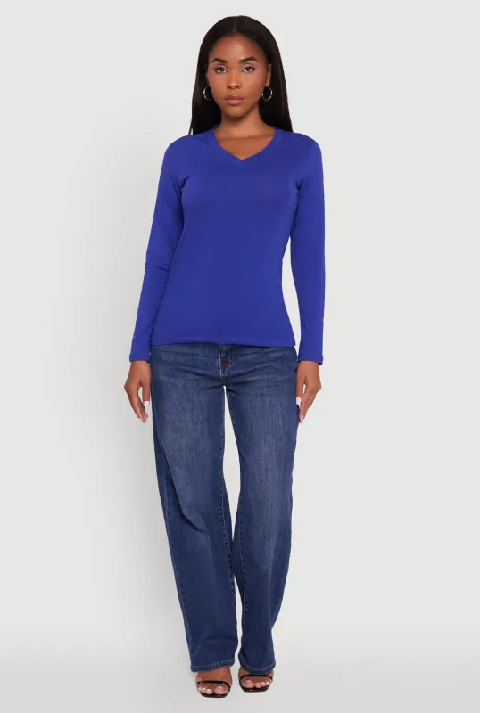 V-Neck Long Sleeve Solid T-Shirt sold by Rainbow