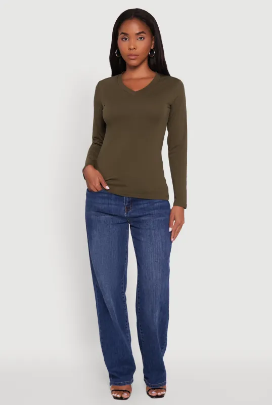 V-Neck Long Sleeve Solid T-Shirt sold by Rainbow