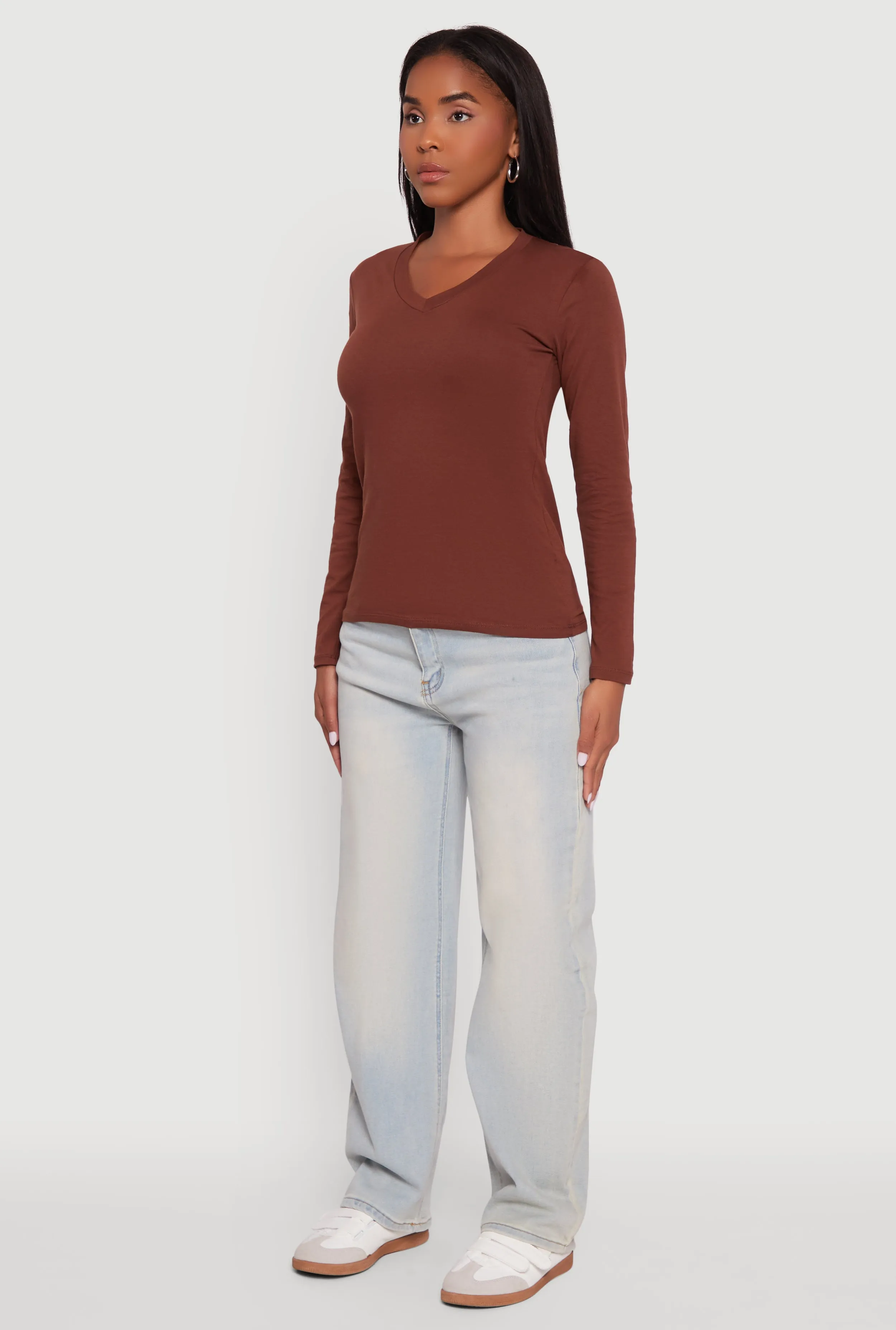 V-Neck Long Sleeve Solid T-Shirt sold by Rainbow product image thumbnail 5