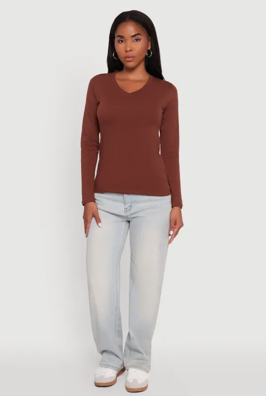 V-Neck Long Sleeve Solid T-Shirt sold by Rainbow