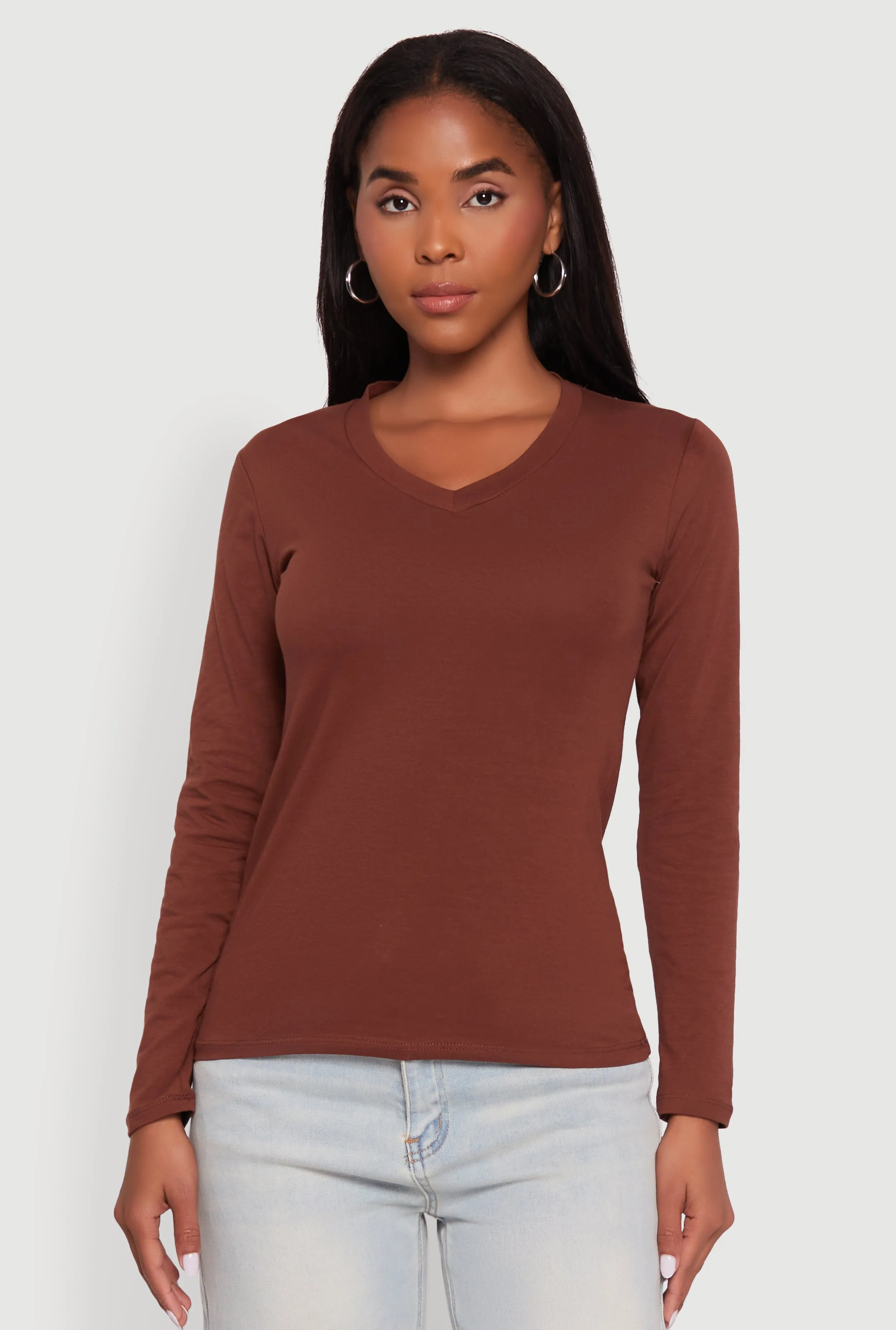 V-Neck Long Sleeve Solid T-Shirt sold by Rainbow product image thumbnail 2