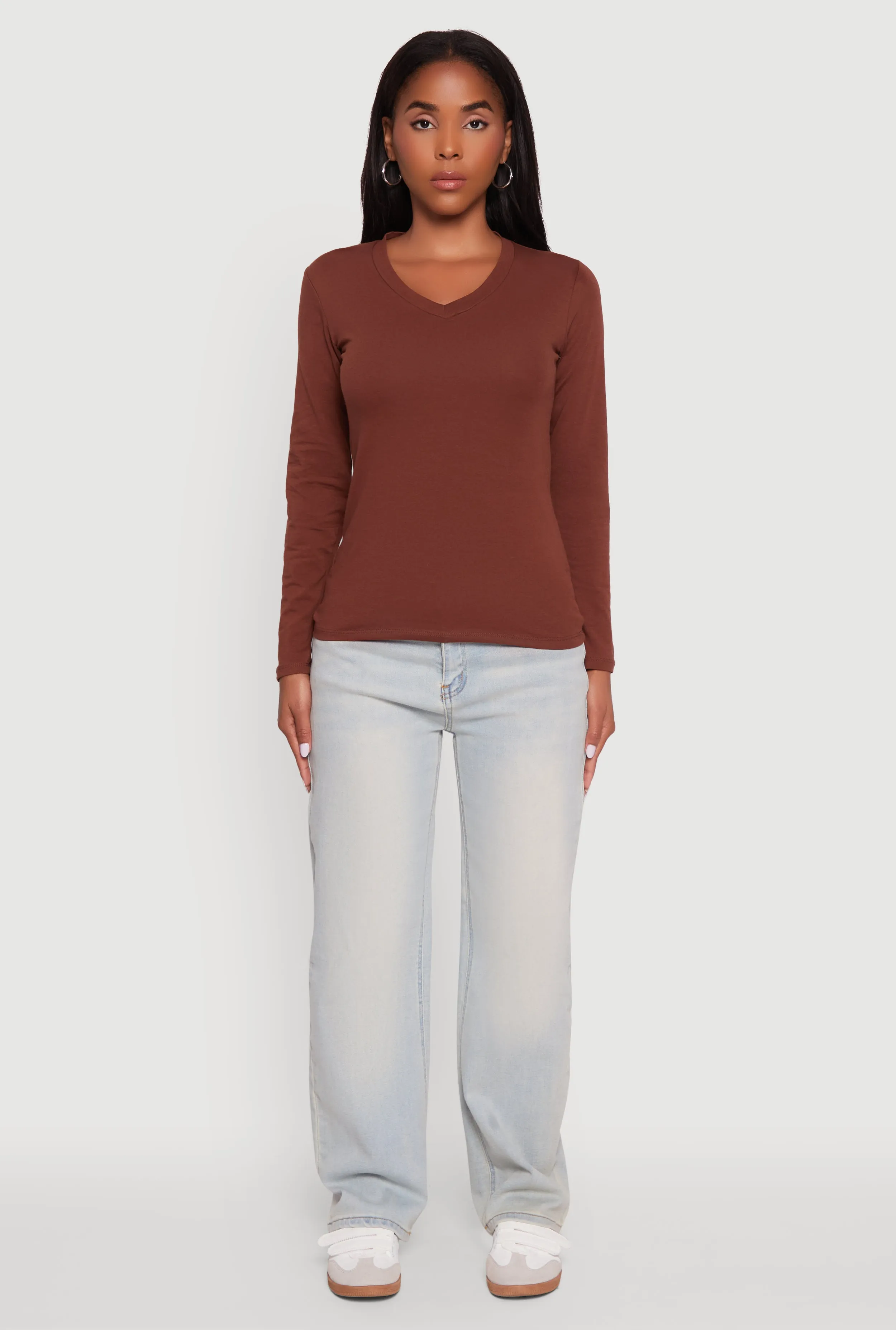 V-Neck Long Sleeve Solid T-Shirt sold by Rainbow product image thumbnail 3