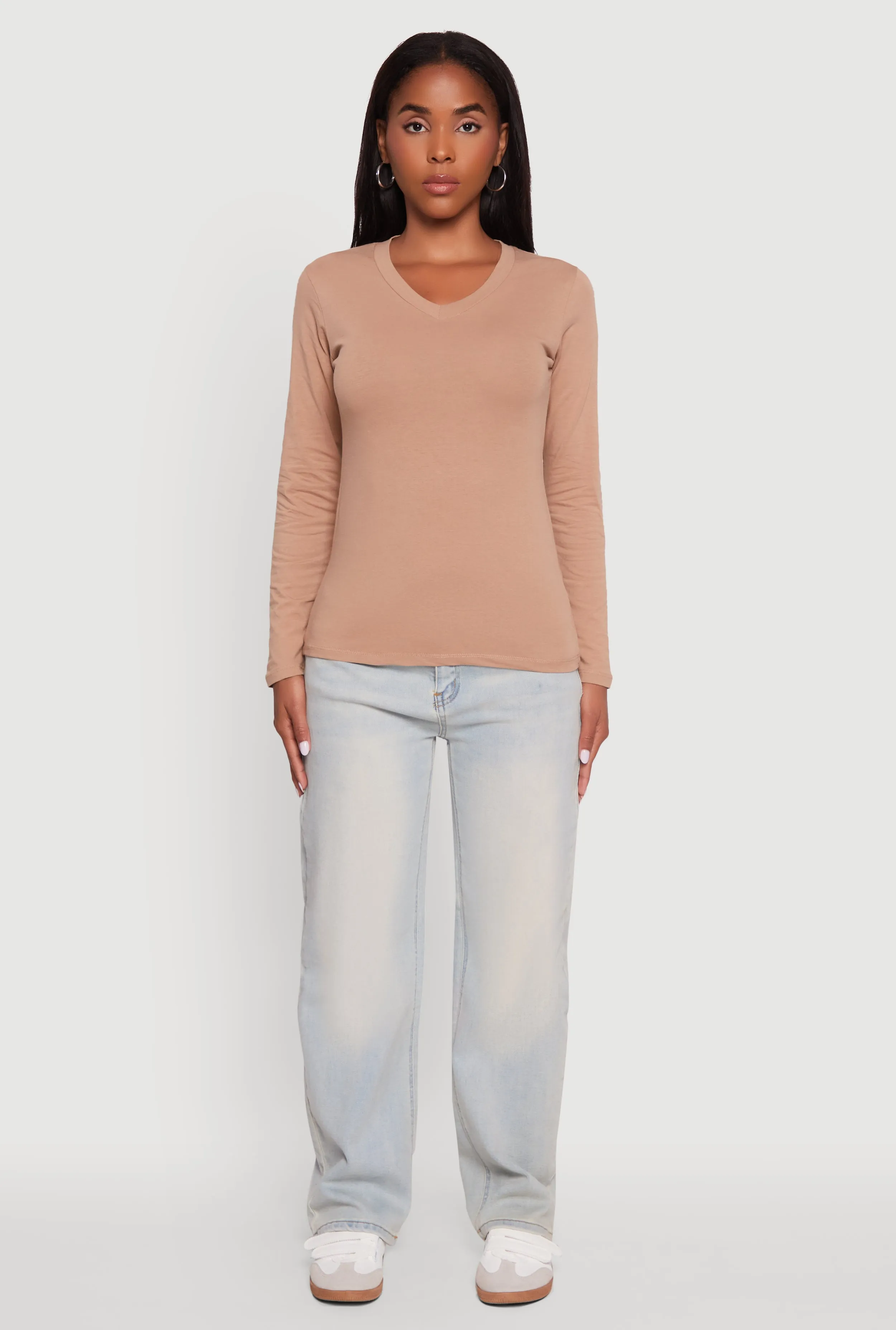 V-Neck Long Sleeve Solid T-Shirt sold by Rainbow product image thumbnail 3