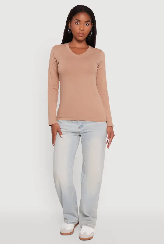 V-Neck Long Sleeve Solid T-Shirt sold by Rainbow
