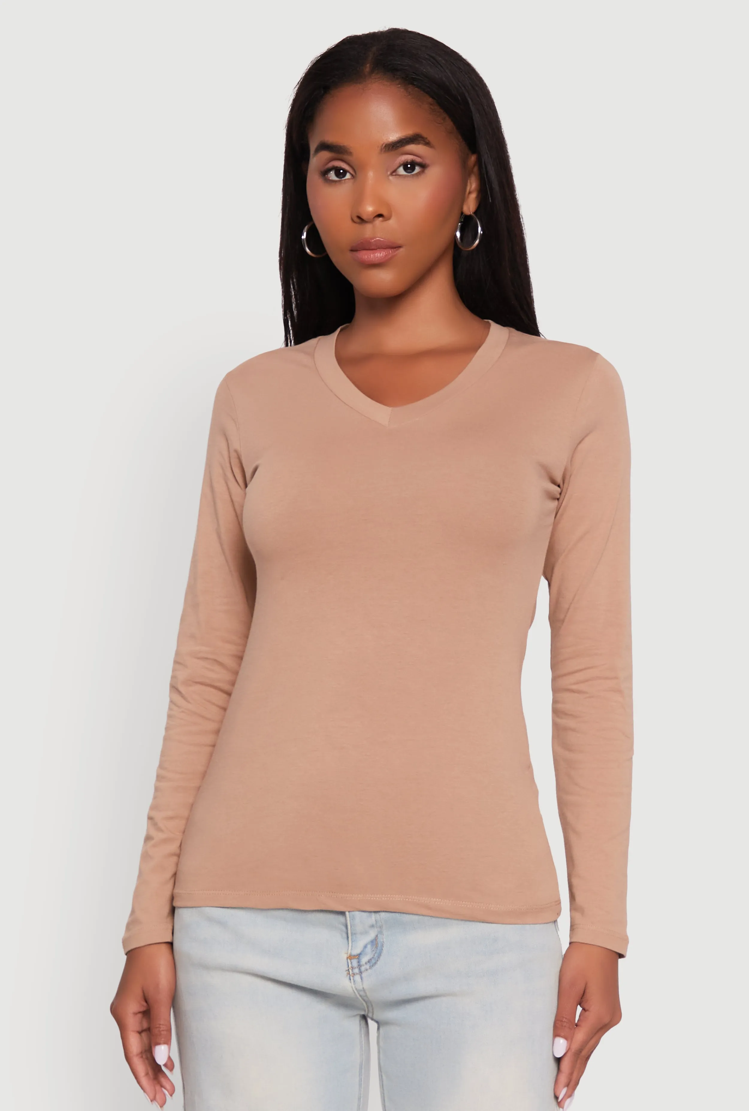 V-Neck Long Sleeve Solid T-Shirt sold by Rainbow product image thumbnail 2