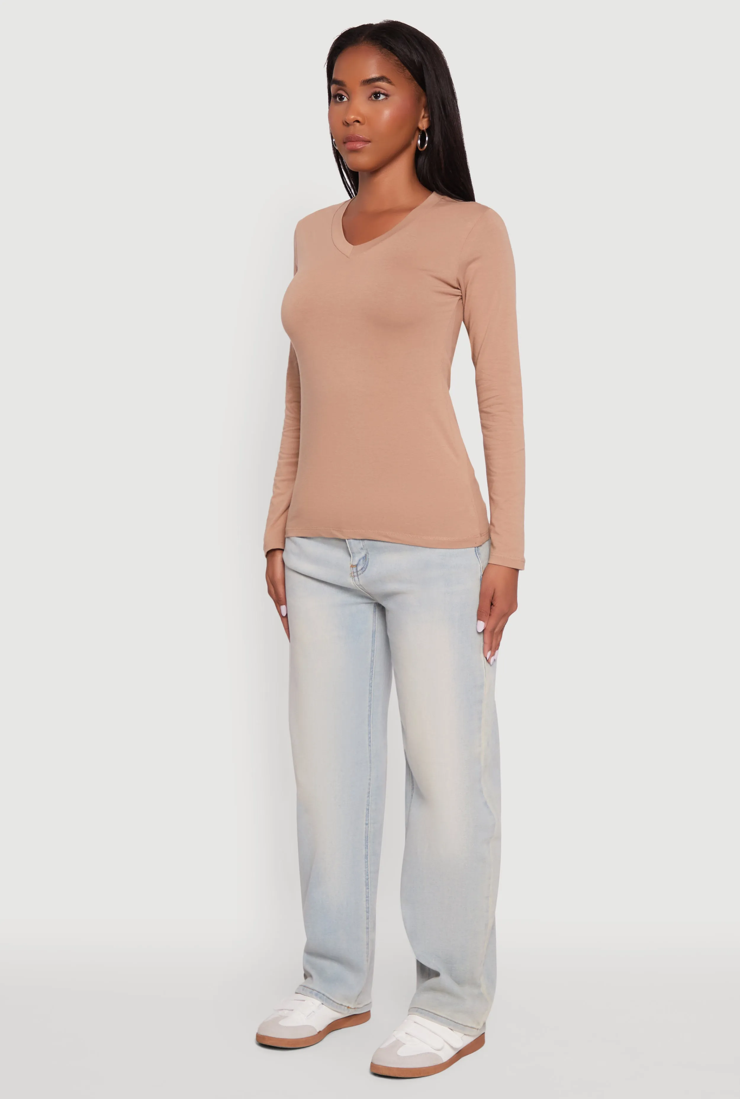 V-Neck Long Sleeve Solid T-Shirt sold by Rainbow product image thumbnail 5