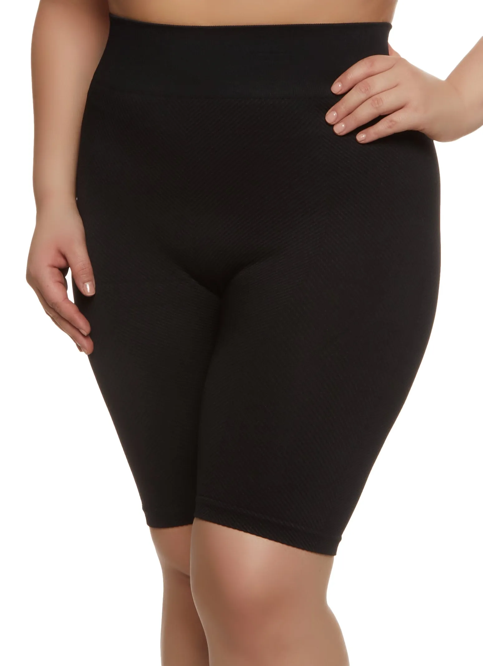 Plus Size Textured Knit High Waisted Biker Shorts sold by Rainbow product image thumbnail 3