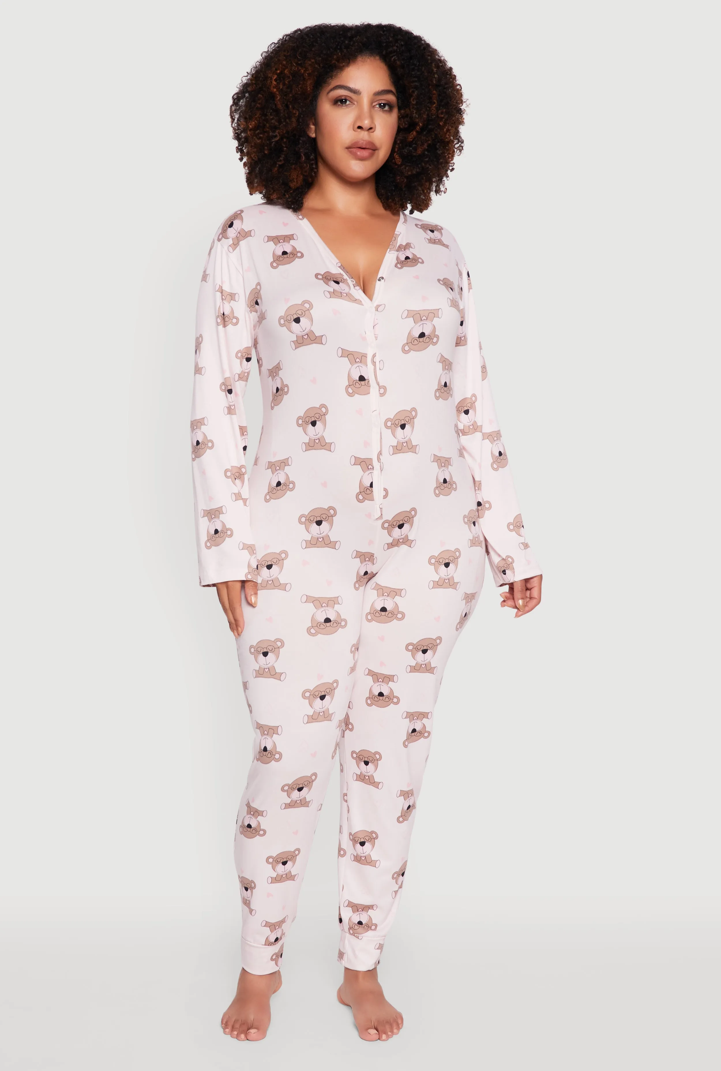 Plus Size Heart Bear Graphic Pajama Onesie sold by Rainbow