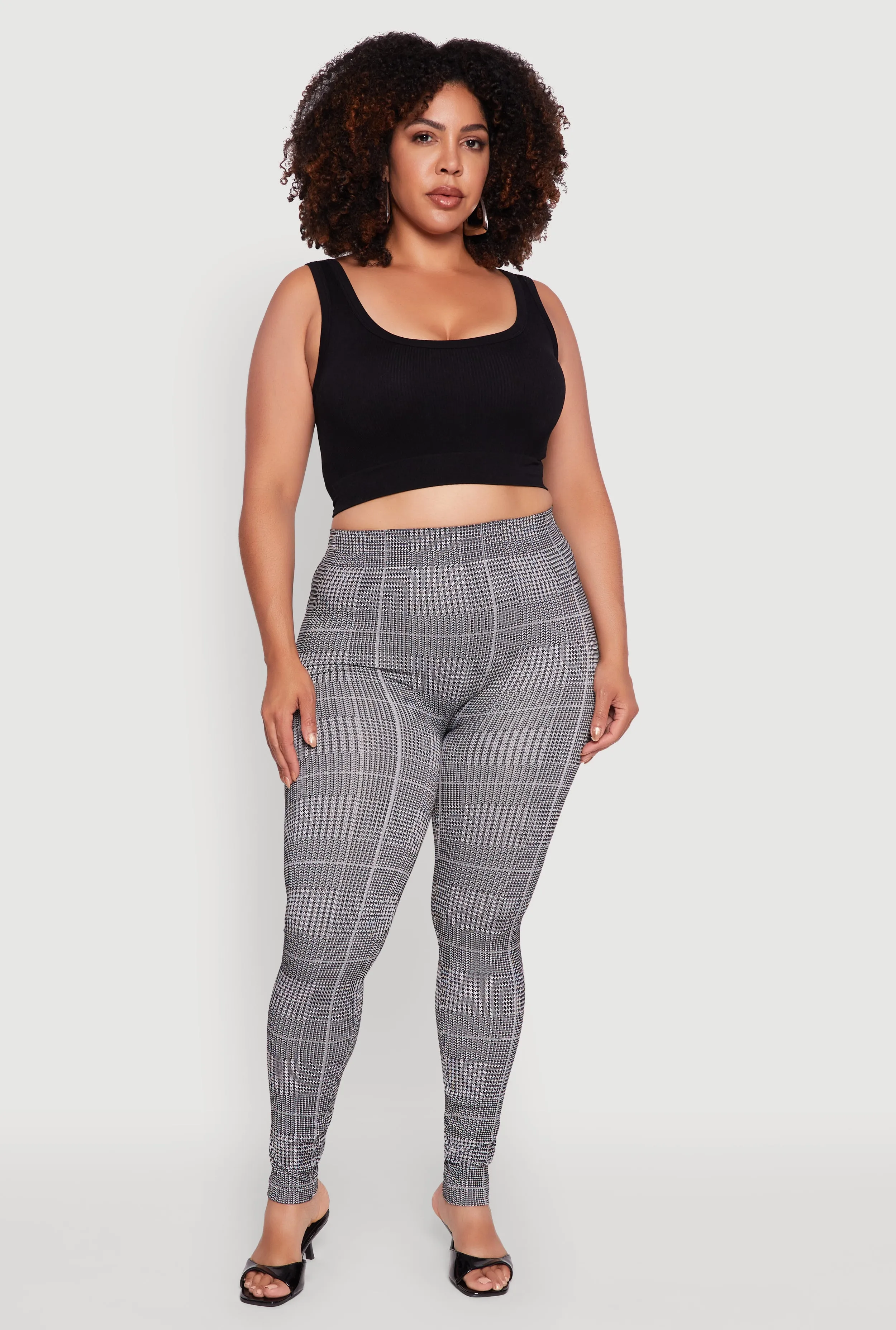 Plus Size High Waisted Houndstooth Plaid Leggings sold by Rainbow