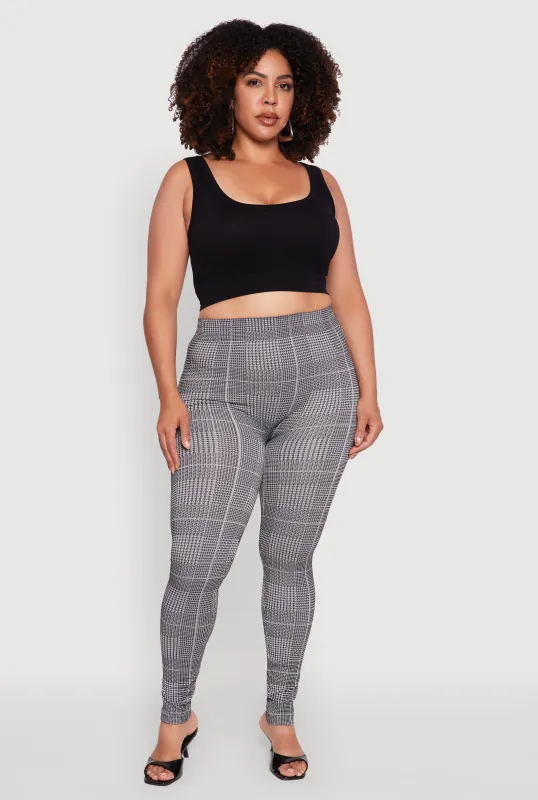 Plus Size High Waisted Houndstooth Plaid Leggings sold by Rainbow
