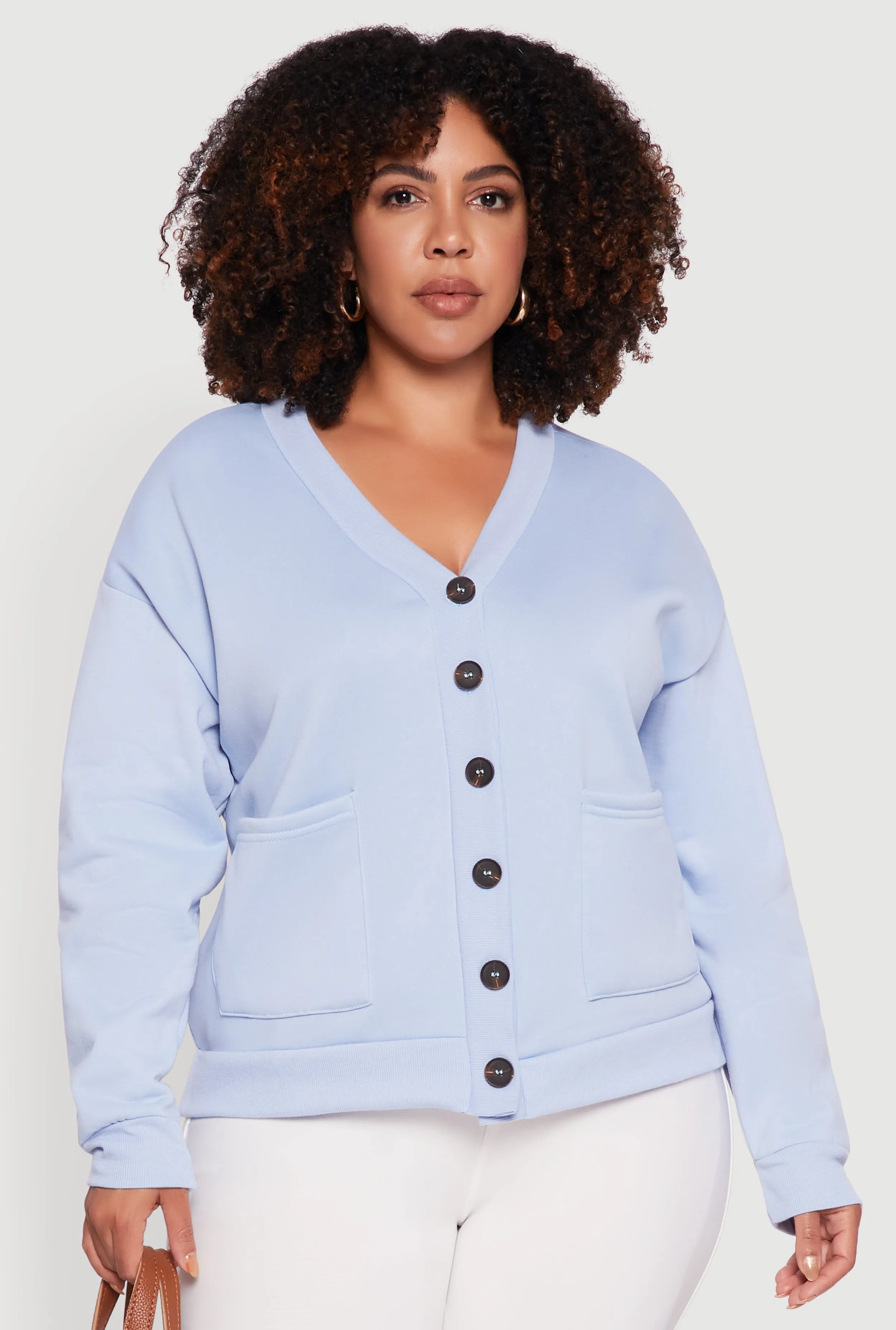 Plus Size Oversized Fleece Lined Button Front Cardigan sold by Rainbow product image thumbnail 2