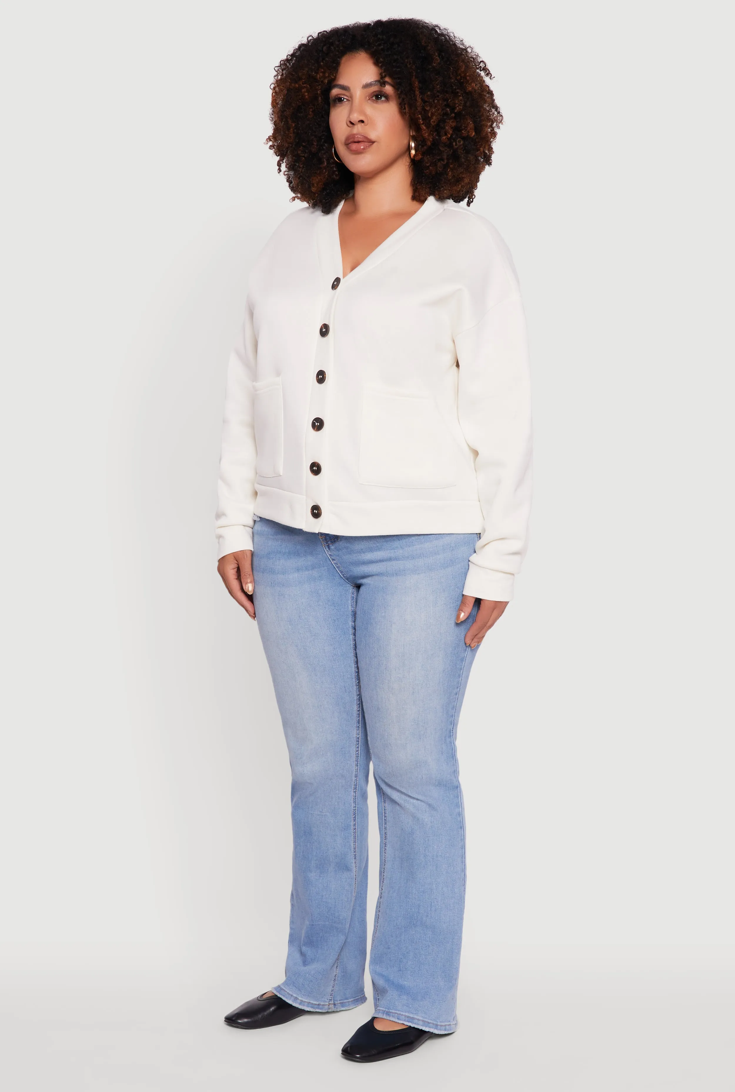 Plus Size Oversized Fleece Lined Button Front Cardigan sold by Rainbow product image thumbnail 5