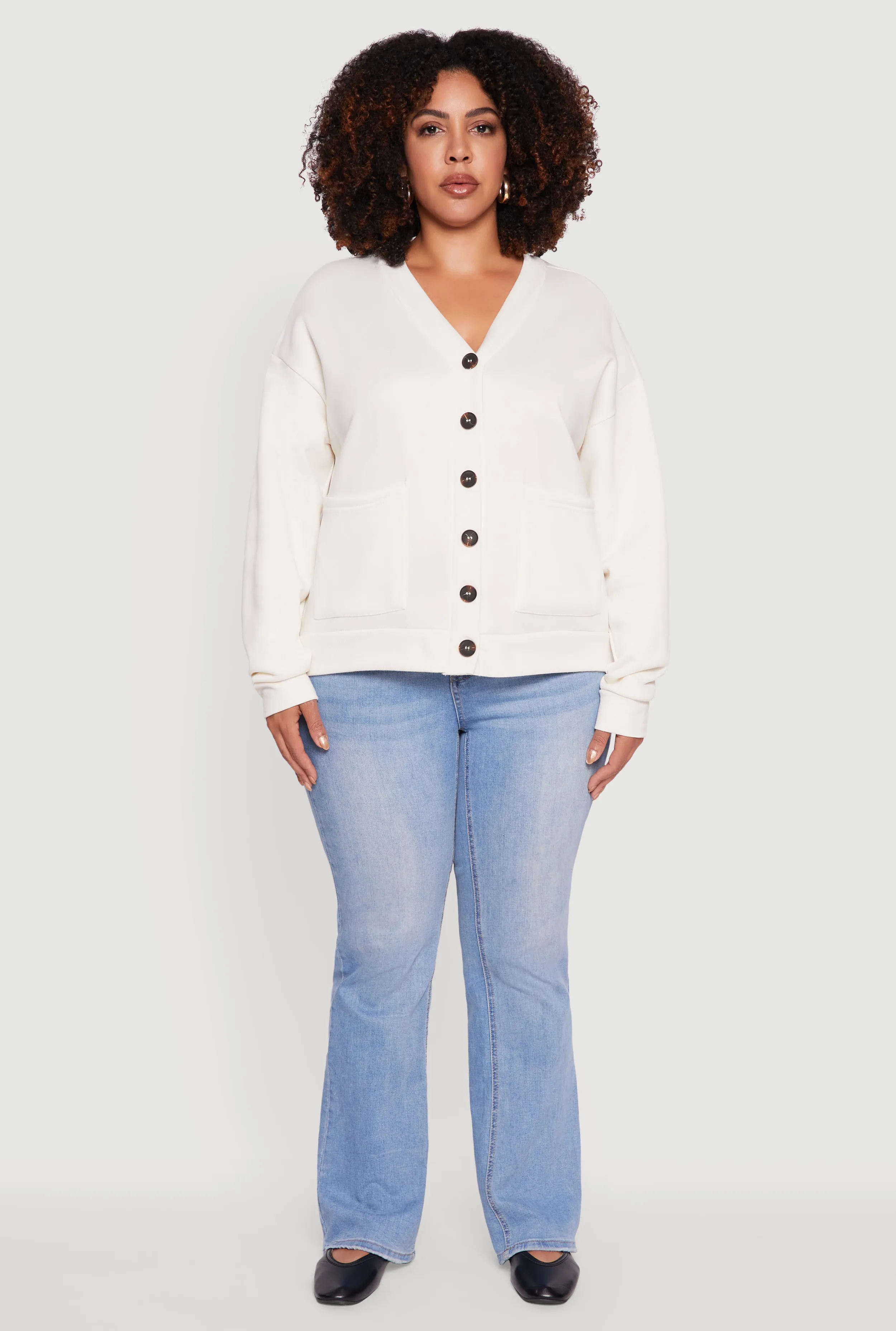 Plus Size Oversized Fleece Lined Button Front Cardigan sold by Rainbow product image thumbnail 3