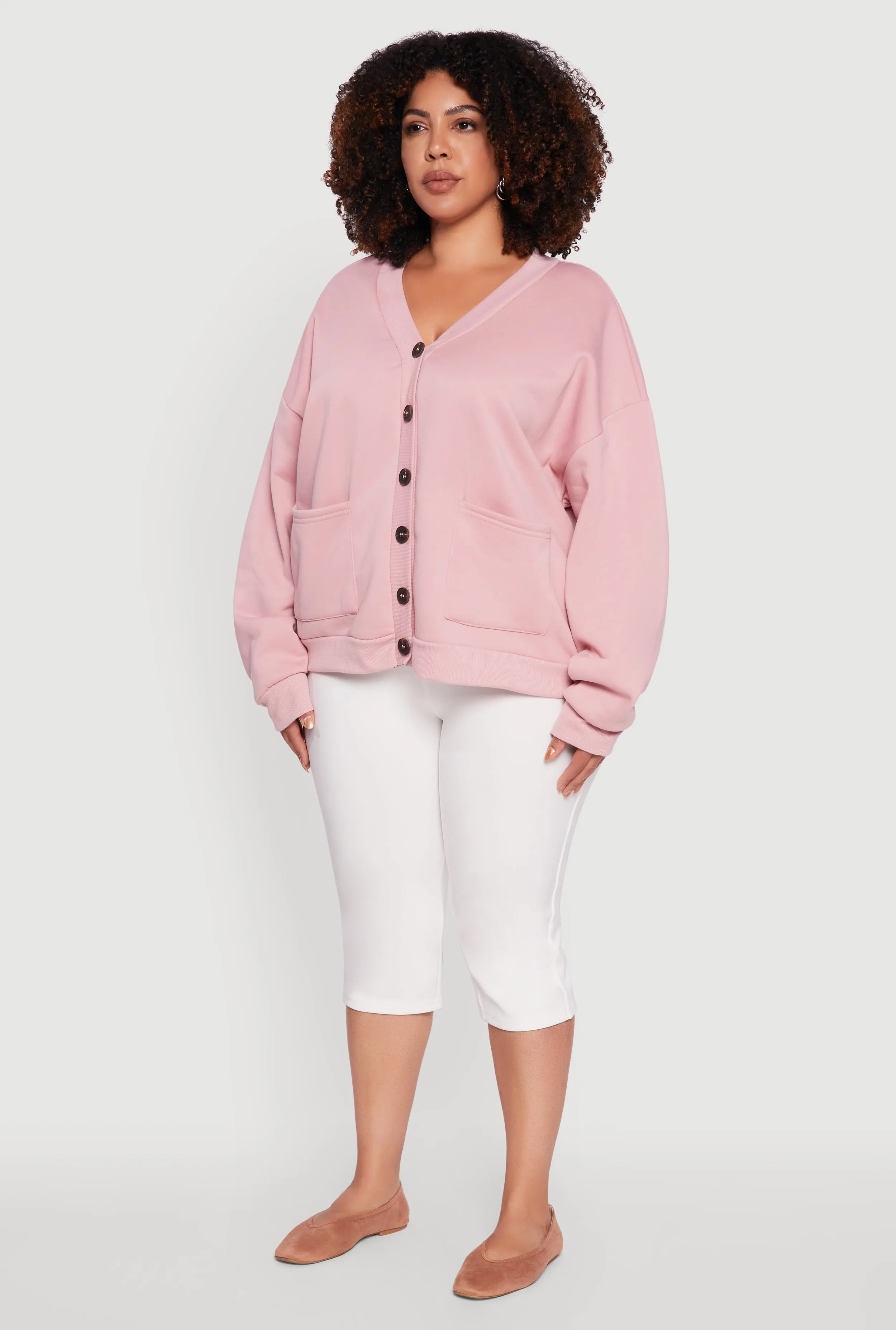 Plus Size Oversized Fleece Lined Button Front Cardigan sold by Rainbow product image thumbnail 5