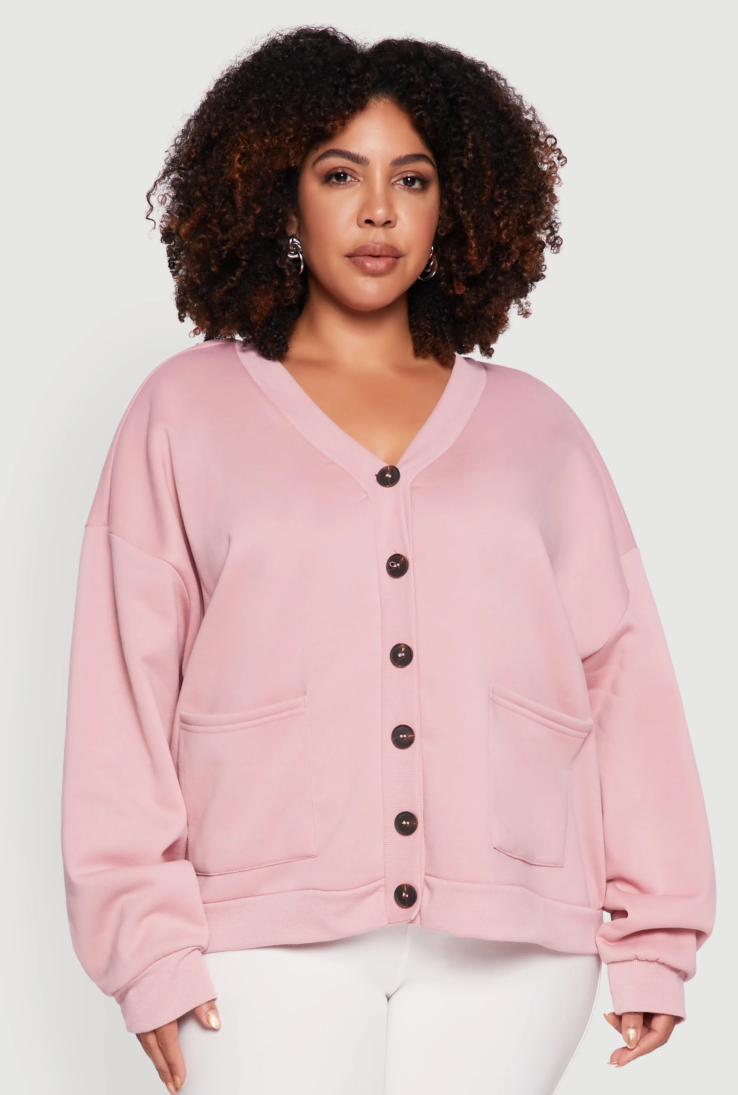 Plus Size Oversized Fleece Lined Button Front Cardigan sold by Rainbow product image thumbnail 2