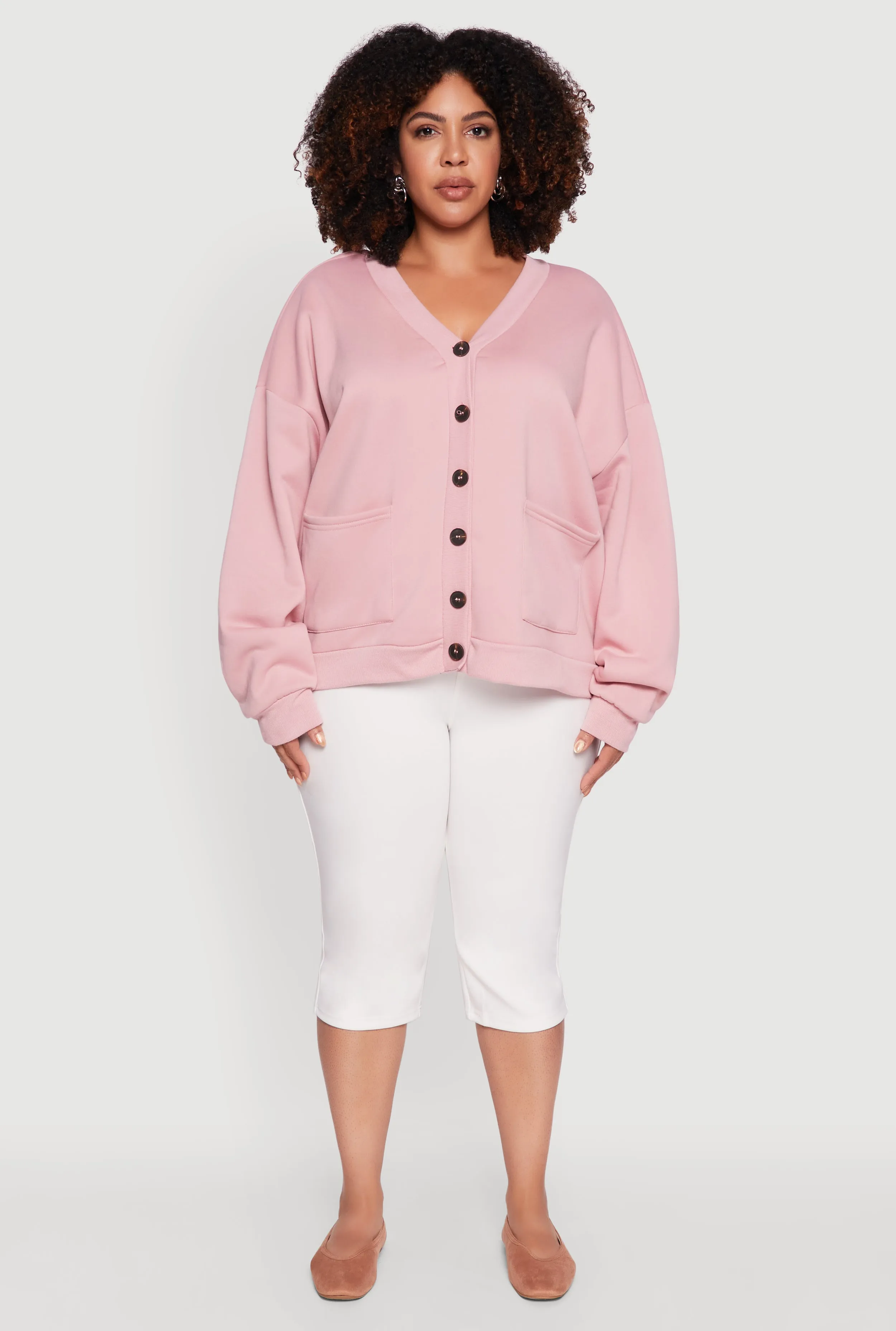 Plus Size Oversized Fleece Lined Button Front Cardigan sold by Rainbow product image thumbnail 3