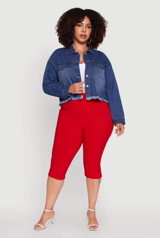 Plus Size Frayed Hem XO Graphic Jean Jacket sold by Rainbow