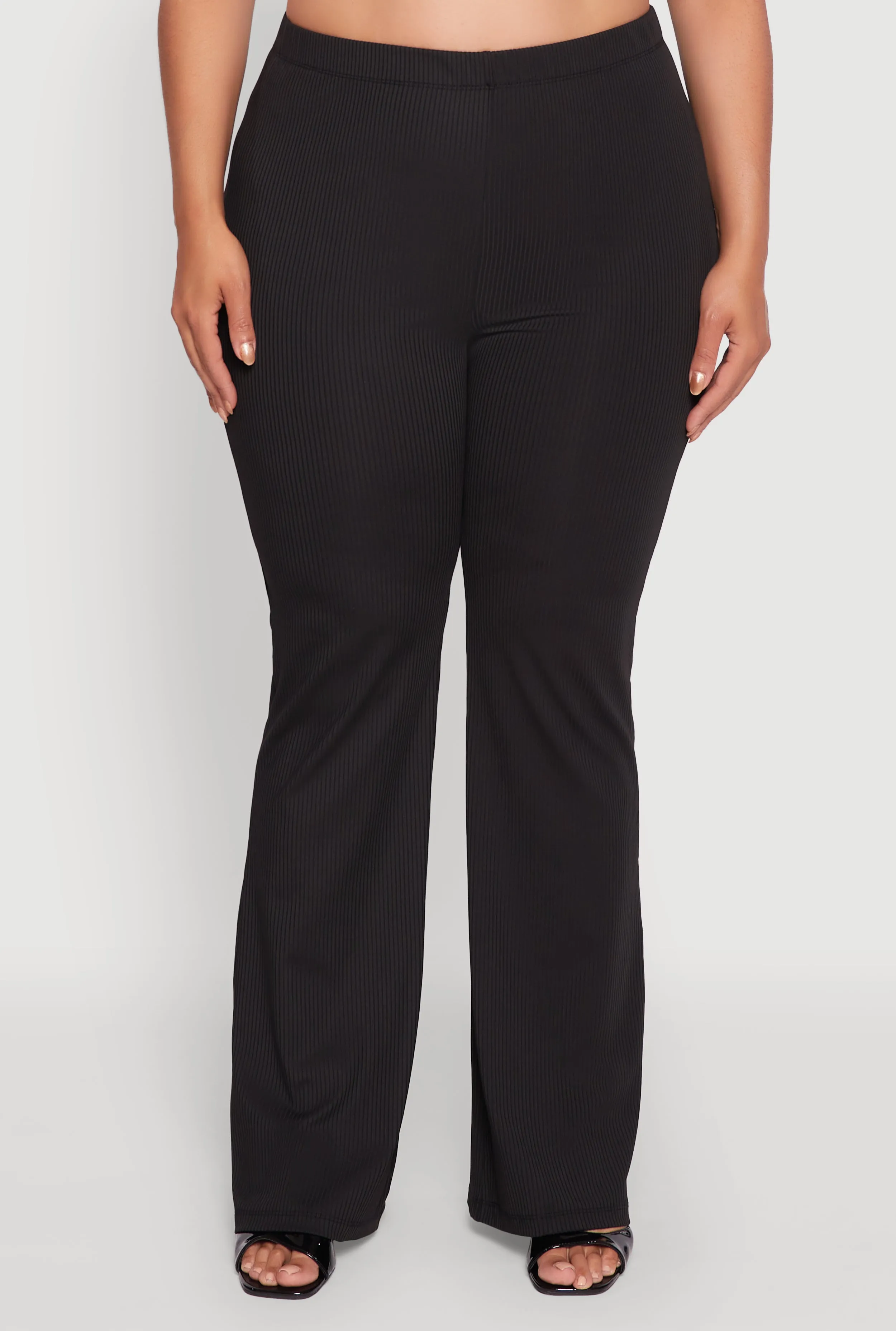 Plus Size Rib Knit High Waisted Pull On Flare Pants sold by Rainbow product image thumbnail 5