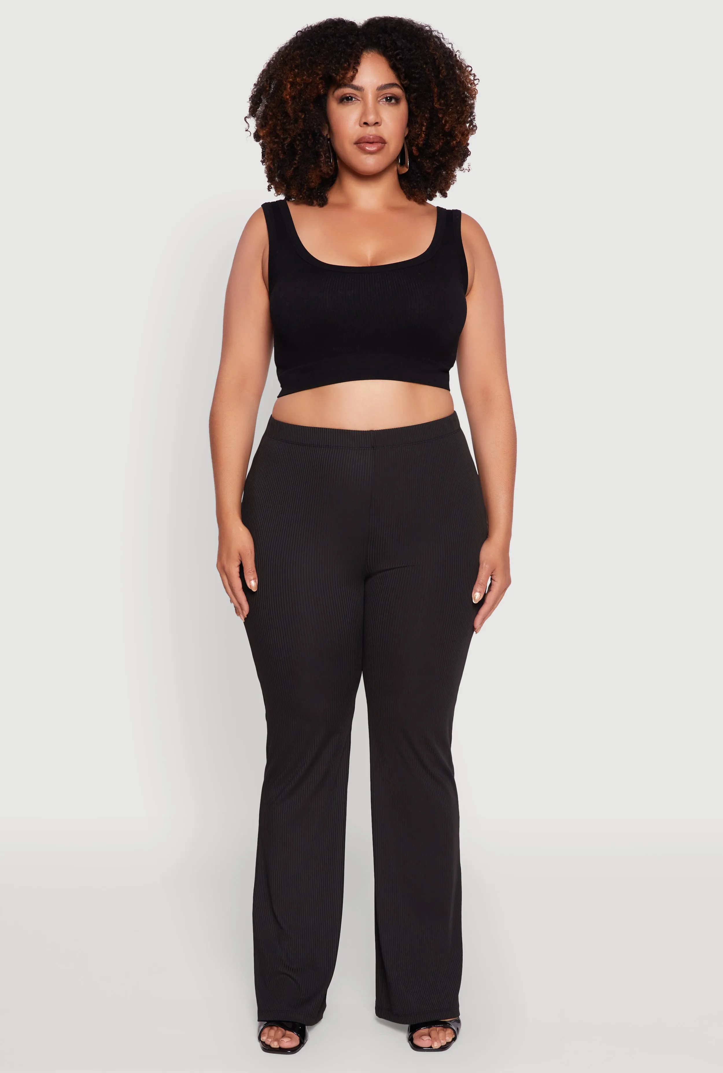 Plus Size Rib Knit High Waisted Pull On Flare Pants sold by Rainbow product image thumbnail 2