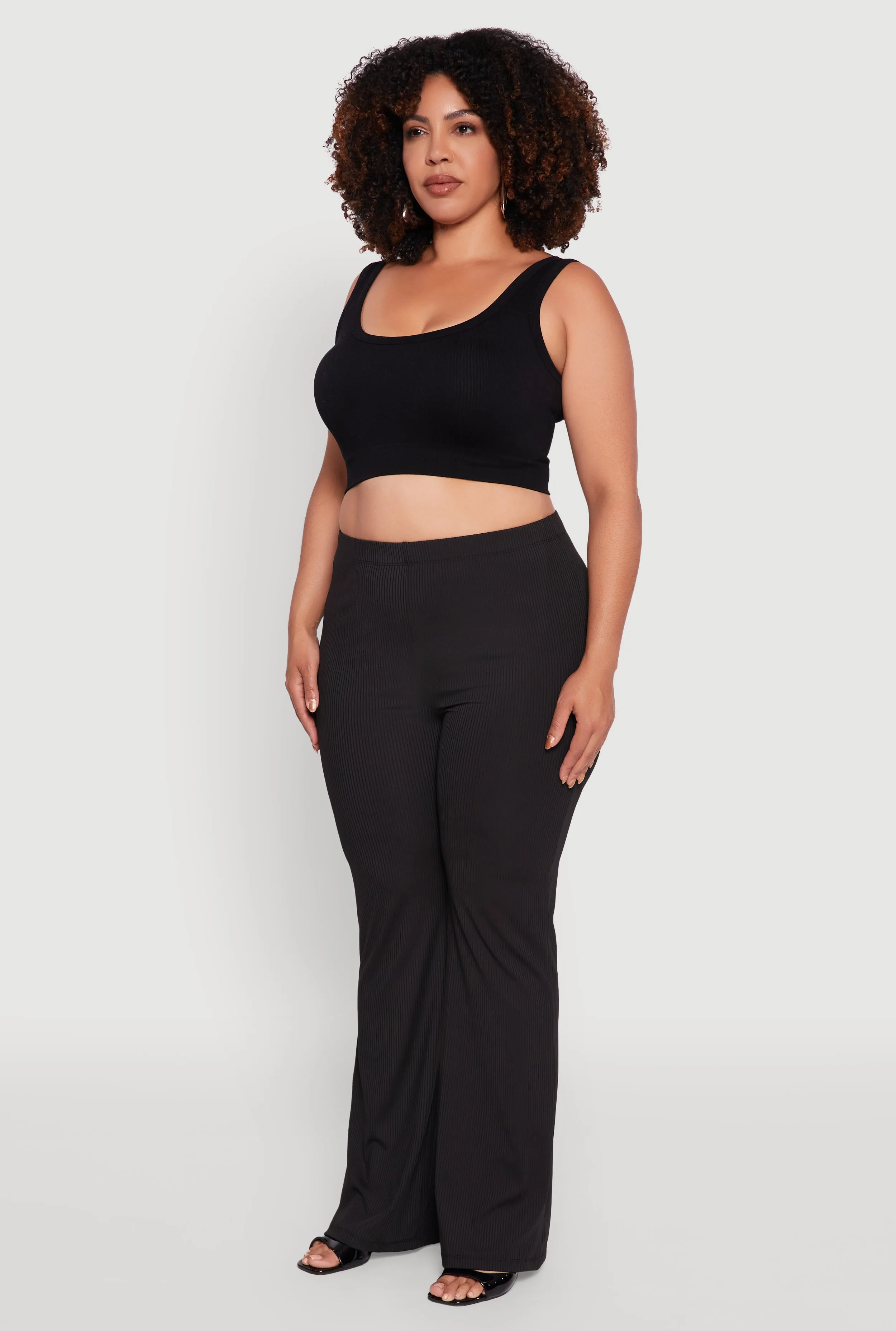 Plus Size Rib Knit High Waisted Pull On Flare Pants sold by Rainbow product image thumbnail 3