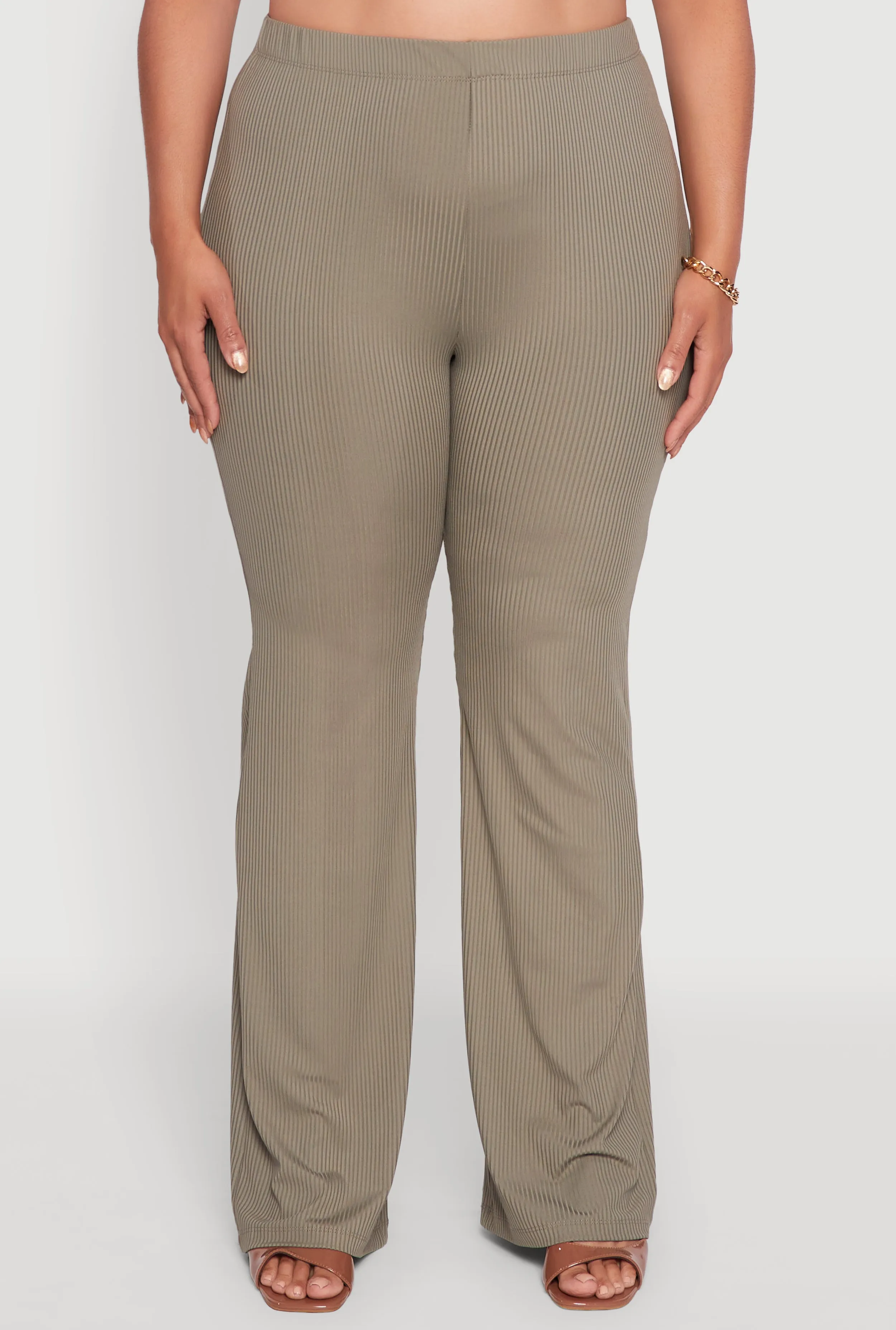 Plus Size Rib Knit High Waisted Pull On Flare Pants sold by Rainbow product image thumbnail 5