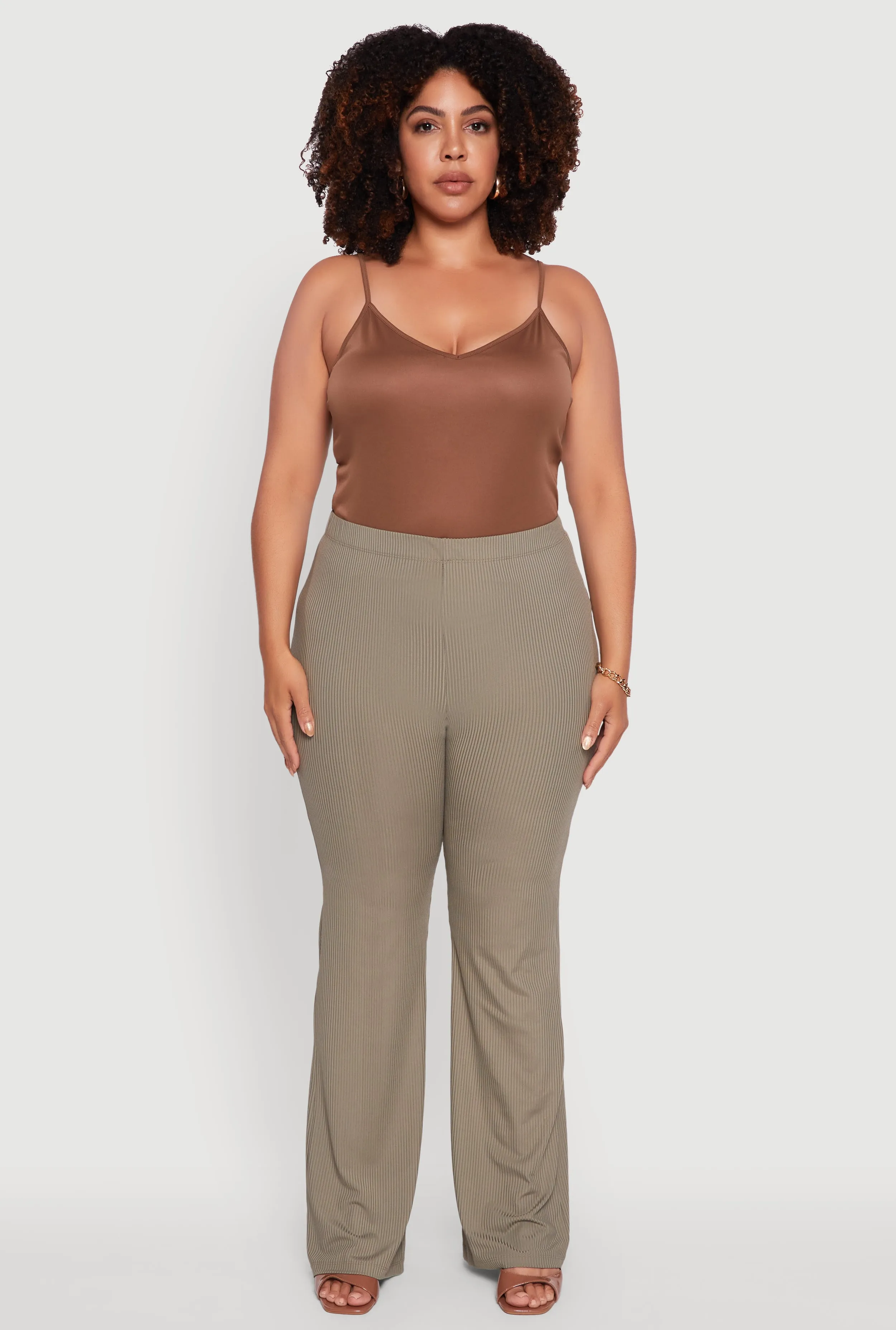 Plus Size Rib Knit High Waisted Pull On Flare Pants sold by Rainbow product image thumbnail 2