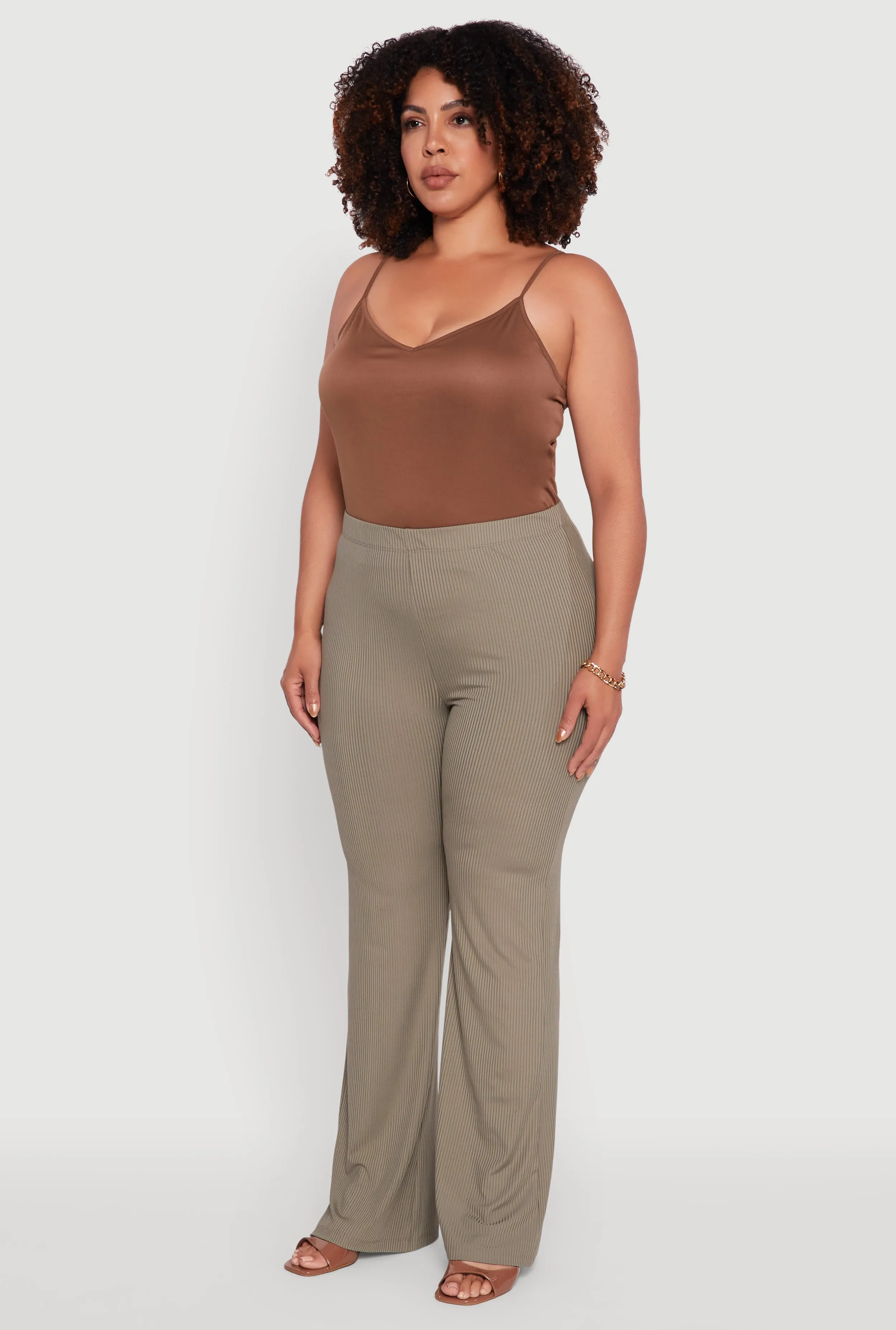 Plus Size Rib Knit High Waisted Pull On Flare Pants sold by Rainbow product image thumbnail 3