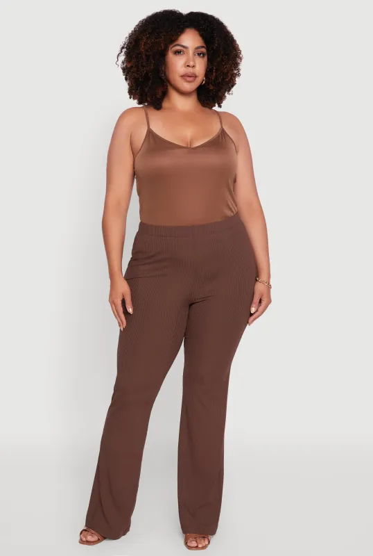 Plus Size Rib Knit High Waisted Pull On Flare Pants sold by Rainbow