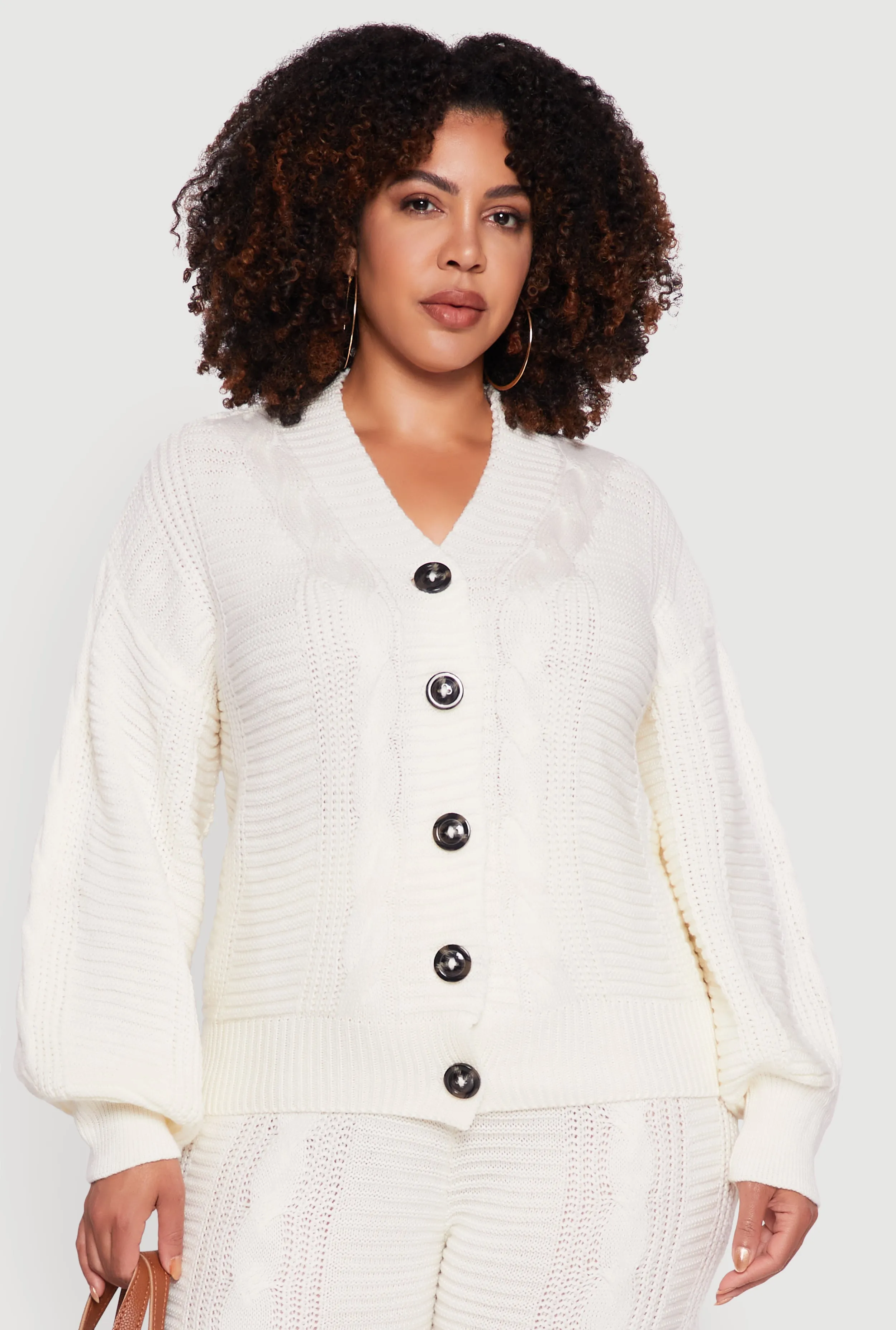 Plus Size Cable Knit Long Sleeve Button Front Cardigan sold by Rainbow product image thumbnail 2