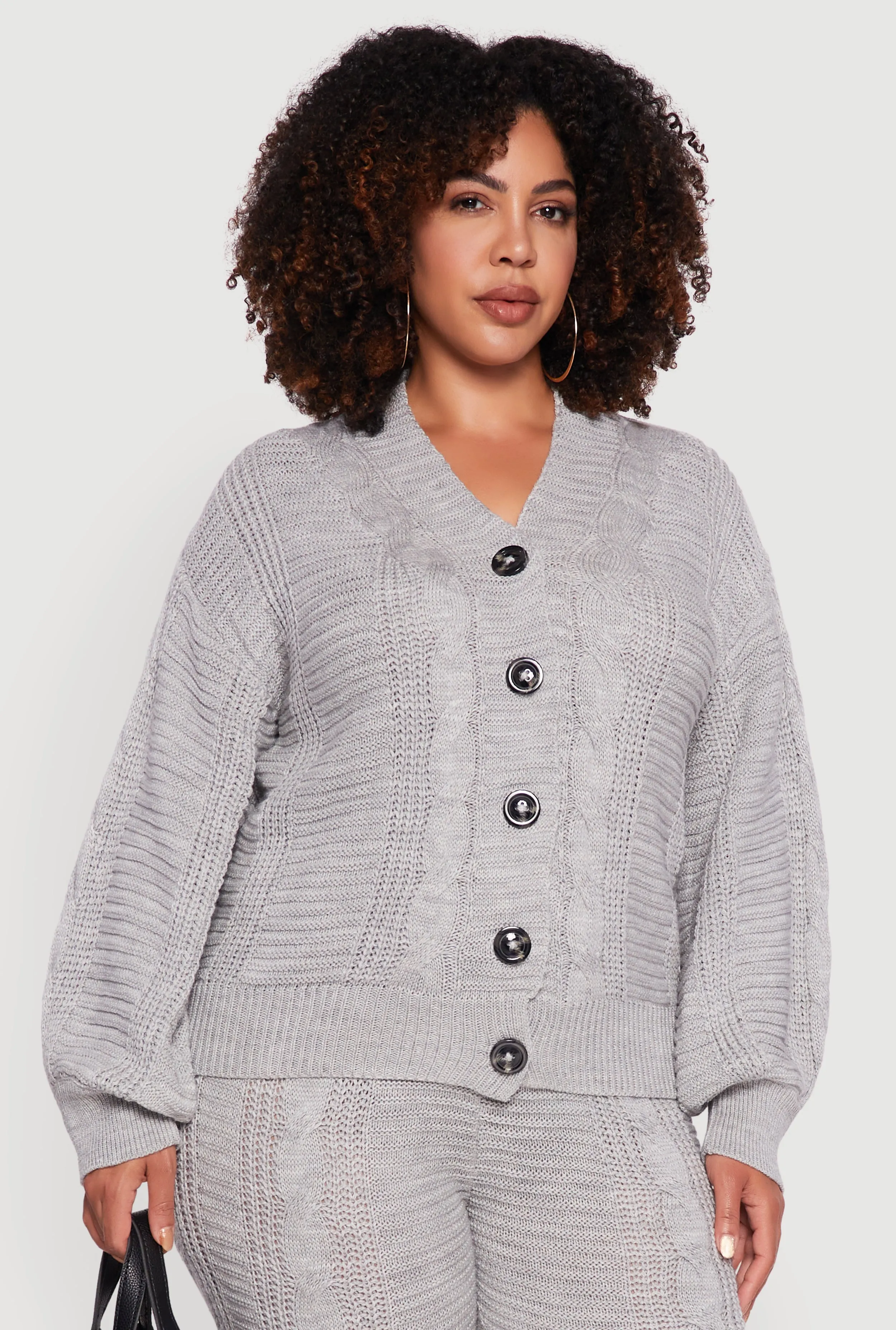 Plus Size Cable Knit Long Sleeve Button Front Cardigan sold by Rainbow product image thumbnail 4
