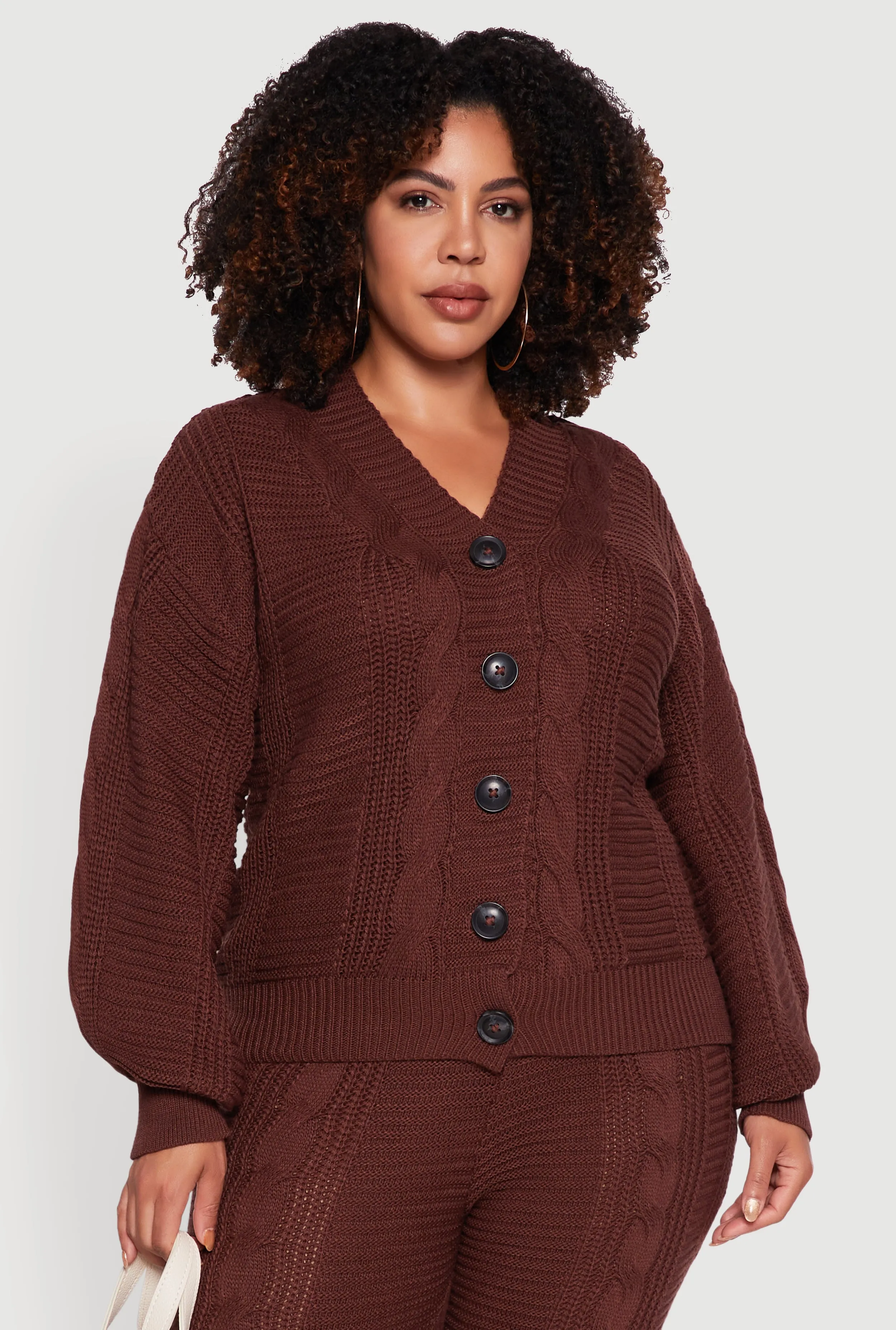 Plus Size Cable Knit Long Sleeve Button Front Cardigan sold by Rainbow product image thumbnail 3
