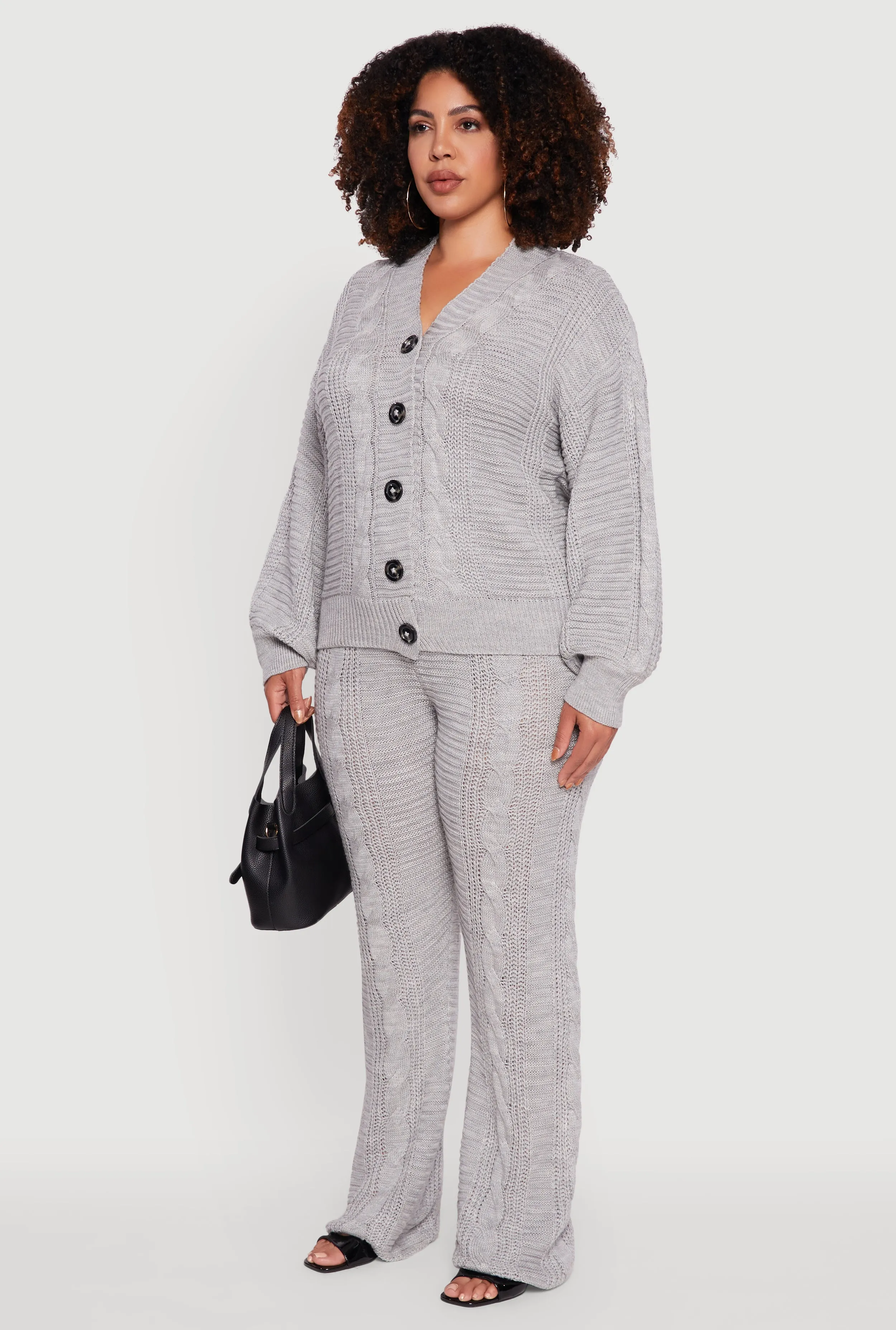 Plus Size Cable Knit Long Sleeve Button Front Cardigan sold by Rainbow product image thumbnail 5