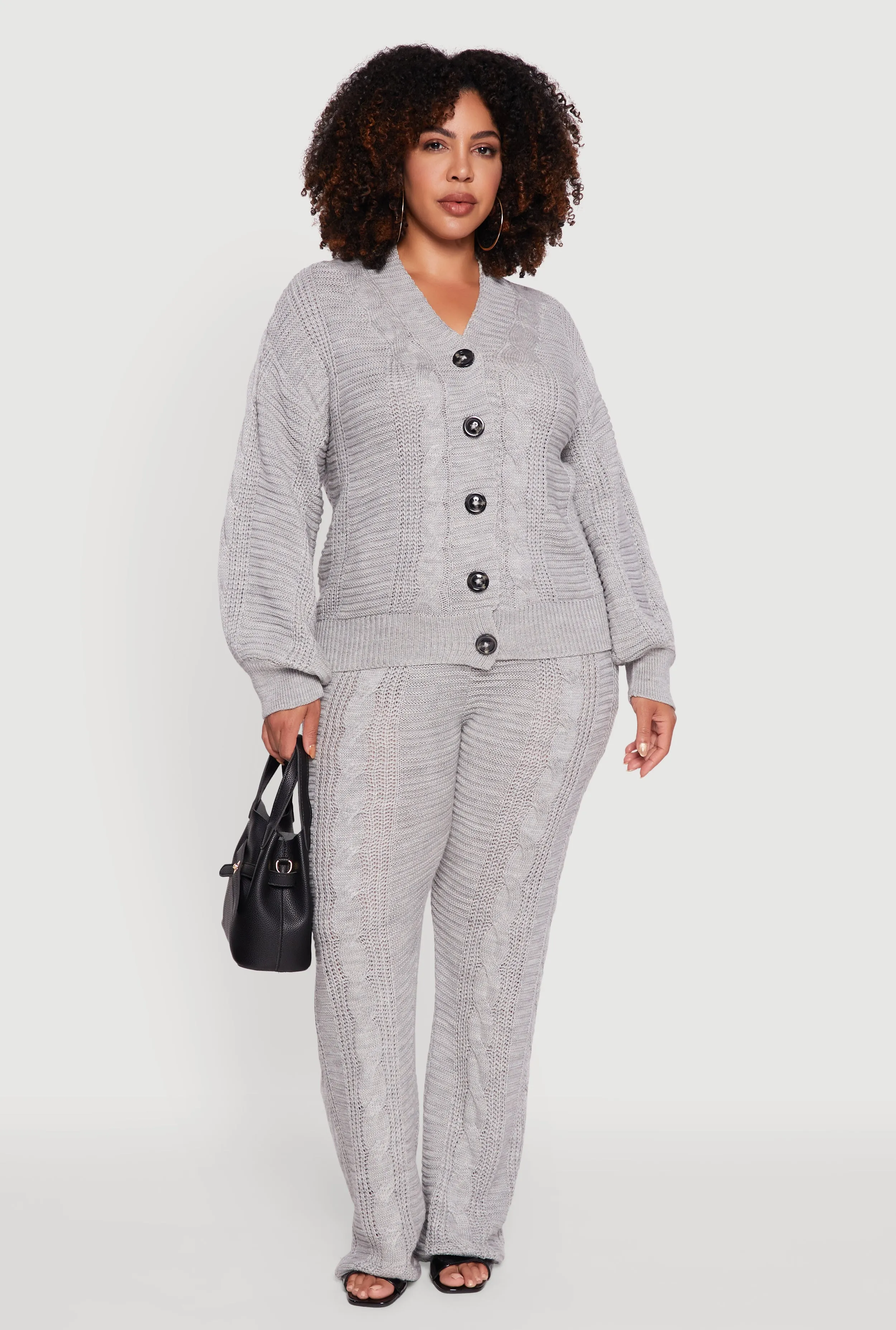 Plus Size Cable Knit Long Sleeve Button Front Cardigan sold by Rainbow product image thumbnail 2