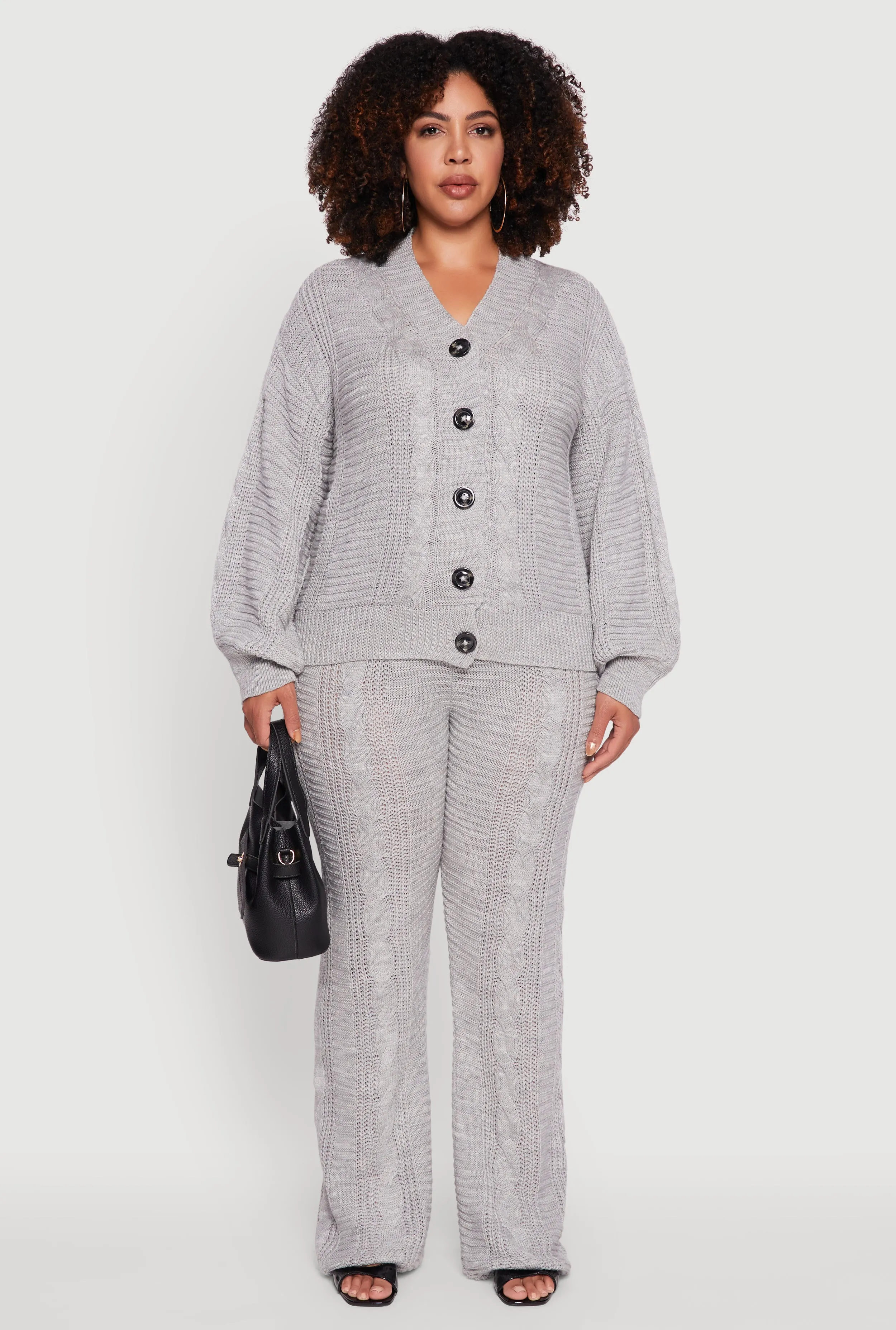 Plus Size Cable Knit Long Sleeve Button Front Cardigan sold by Rainbow product image thumbnail 3