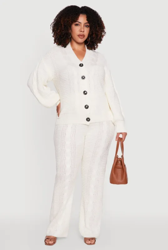 Plus Size High Waisted Cable Knit Flared Leg Pants sold by Rainbow