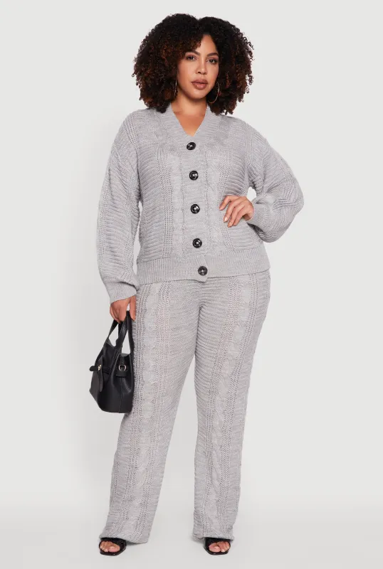 Plus Size High Waisted Cable Knit Flared Leg Pants sold by Rainbow