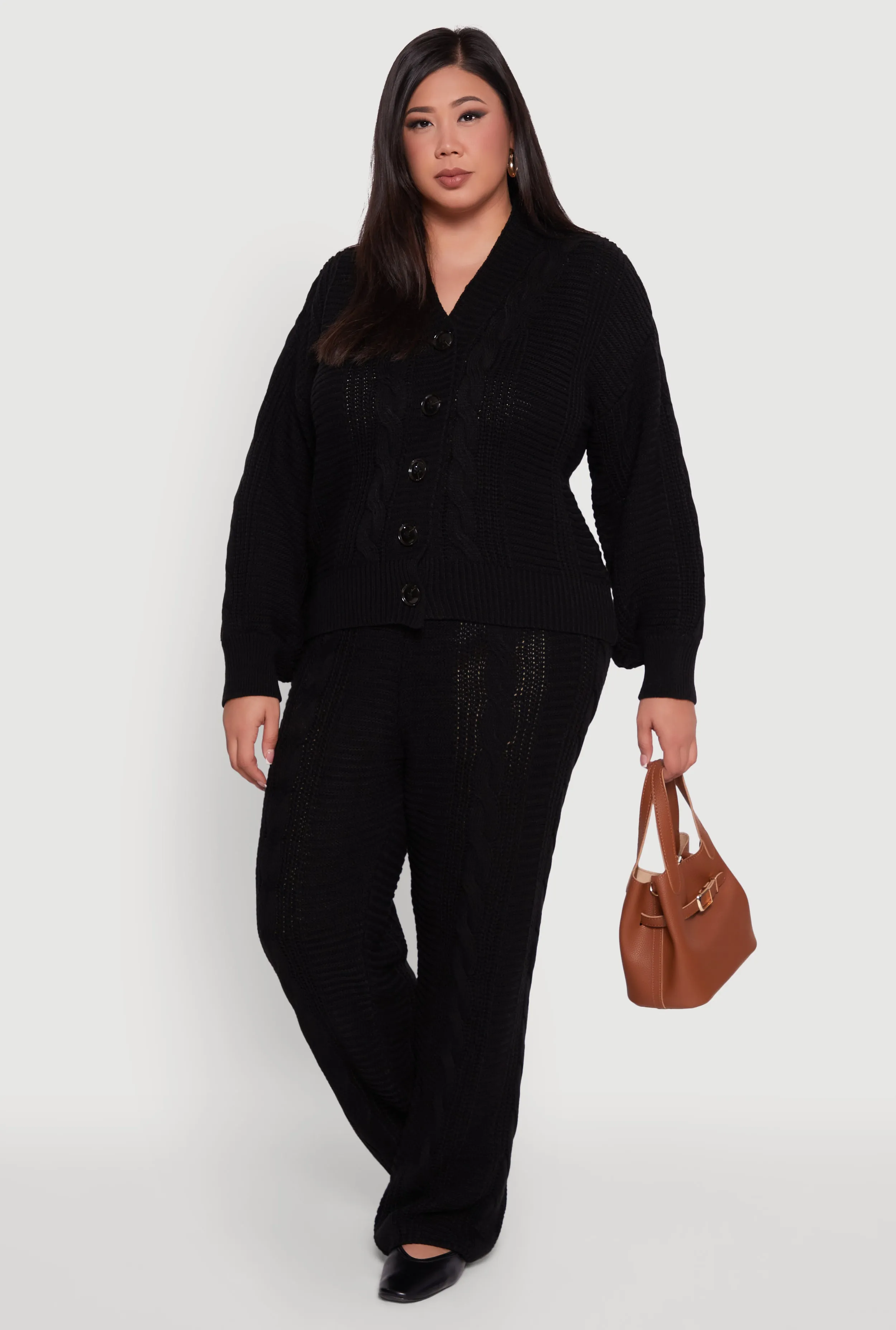 Plus Size Cable Knit Long Sleeve Button Front Cardigan sold by Rainbow product image thumbnail 2