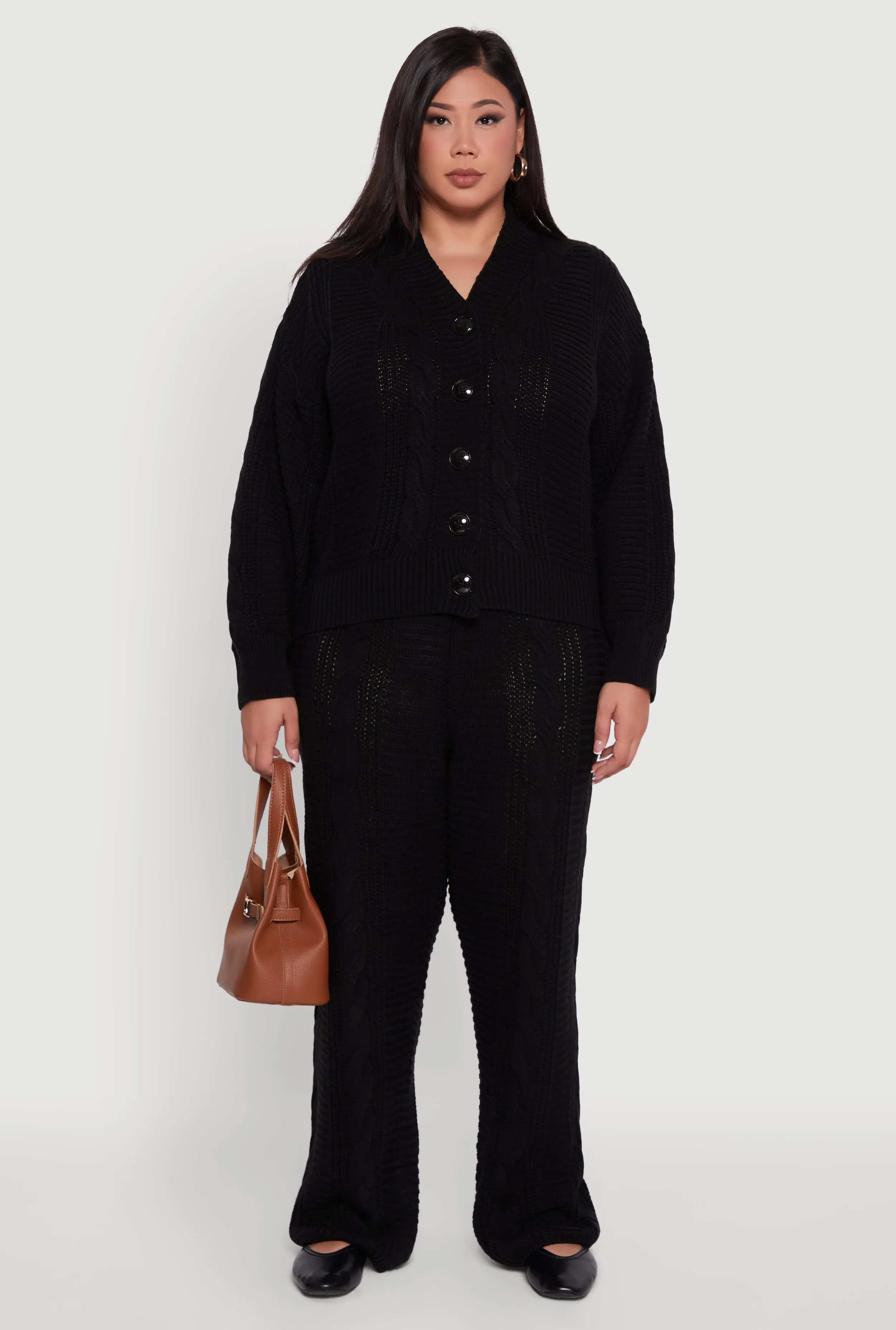 Plus Size Cable Knit Long Sleeve Button Front Cardigan sold by Rainbow product image thumbnail 3