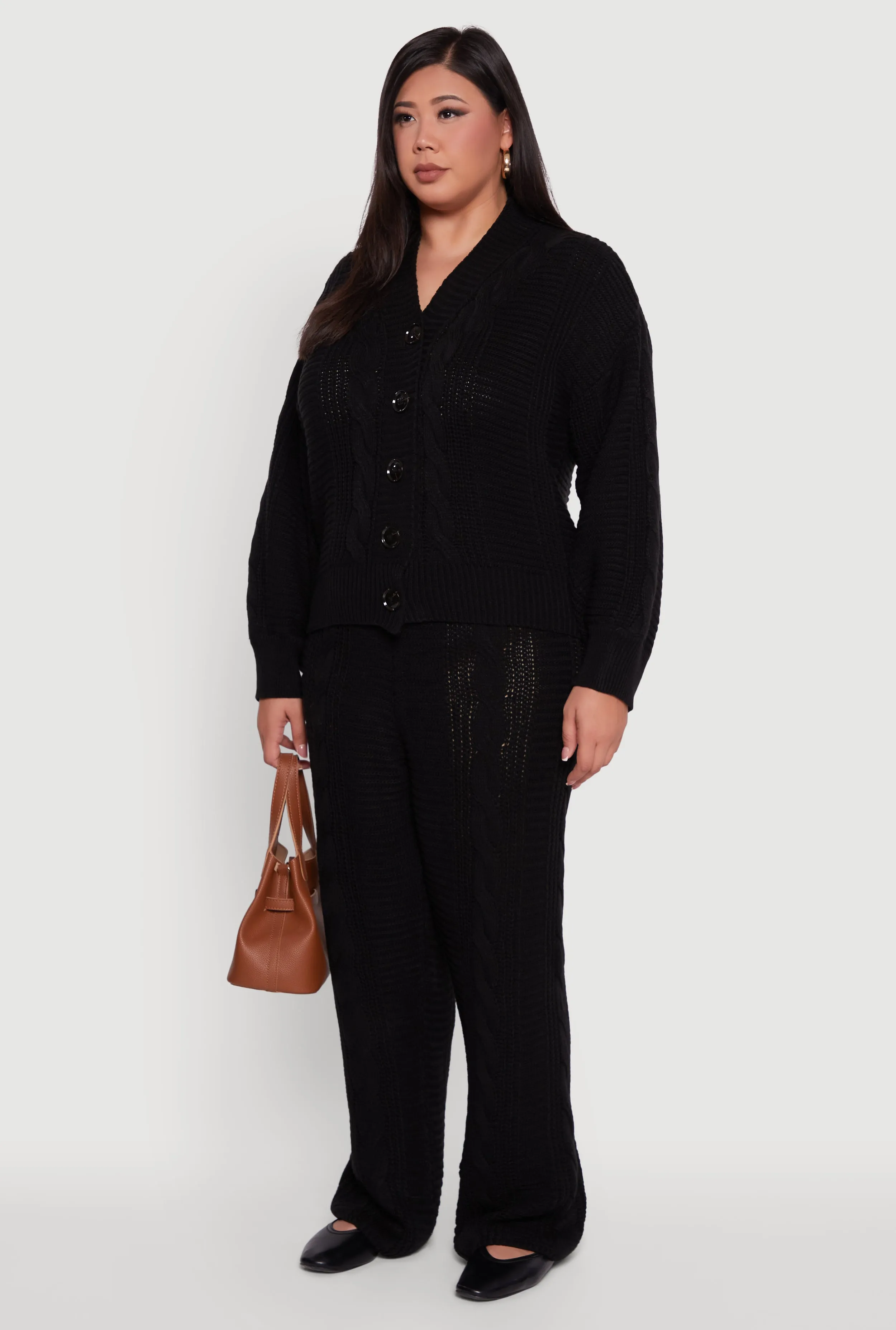 Plus Size Cable Knit Long Sleeve Button Front Cardigan sold by Rainbow product image thumbnail 5