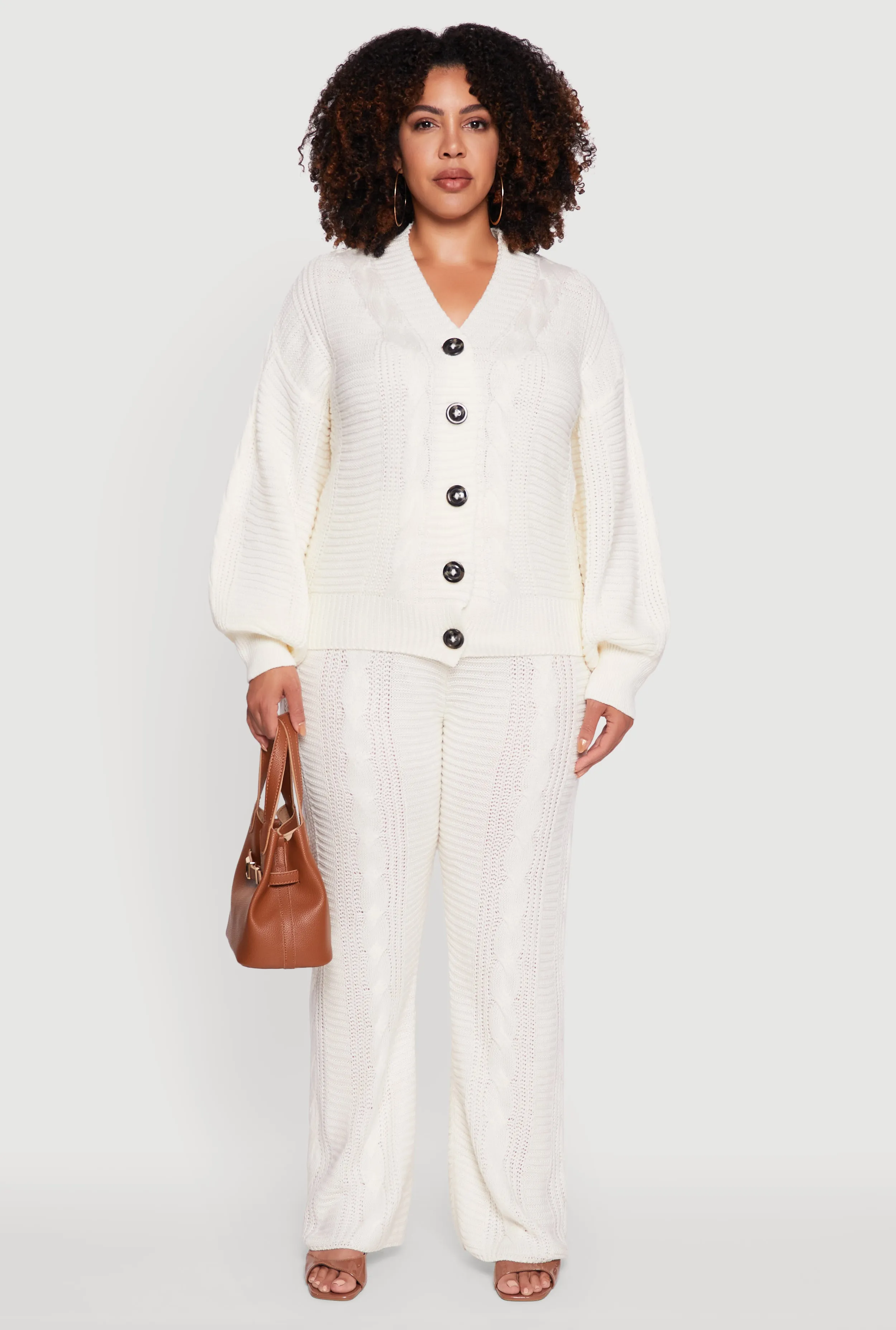 Plus Size Cable Knit Long Sleeve Button Front Cardigan sold by Rainbow product image thumbnail 3