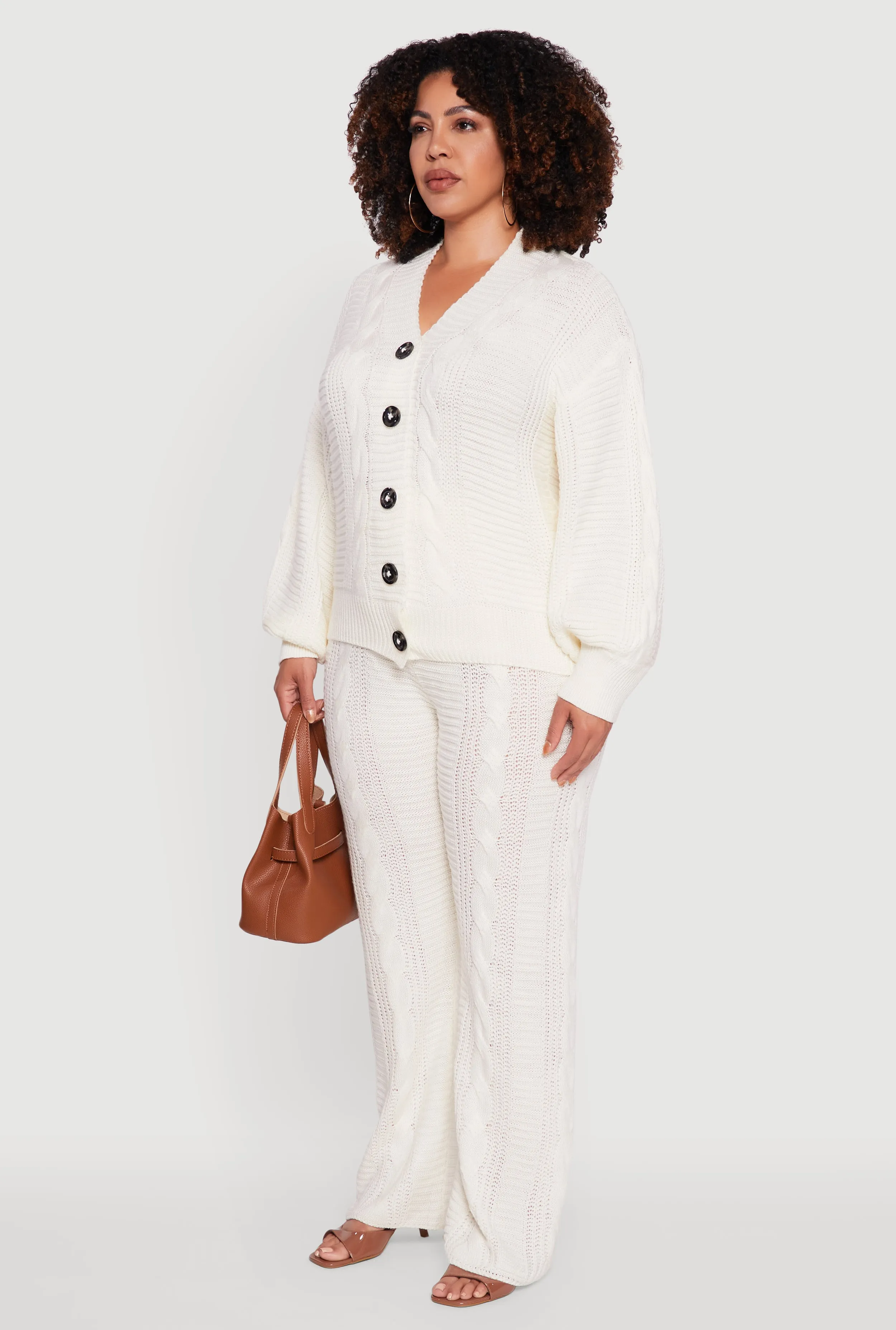 Plus Size Cable Knit Long Sleeve Button Front Cardigan sold by Rainbow product image thumbnail 5