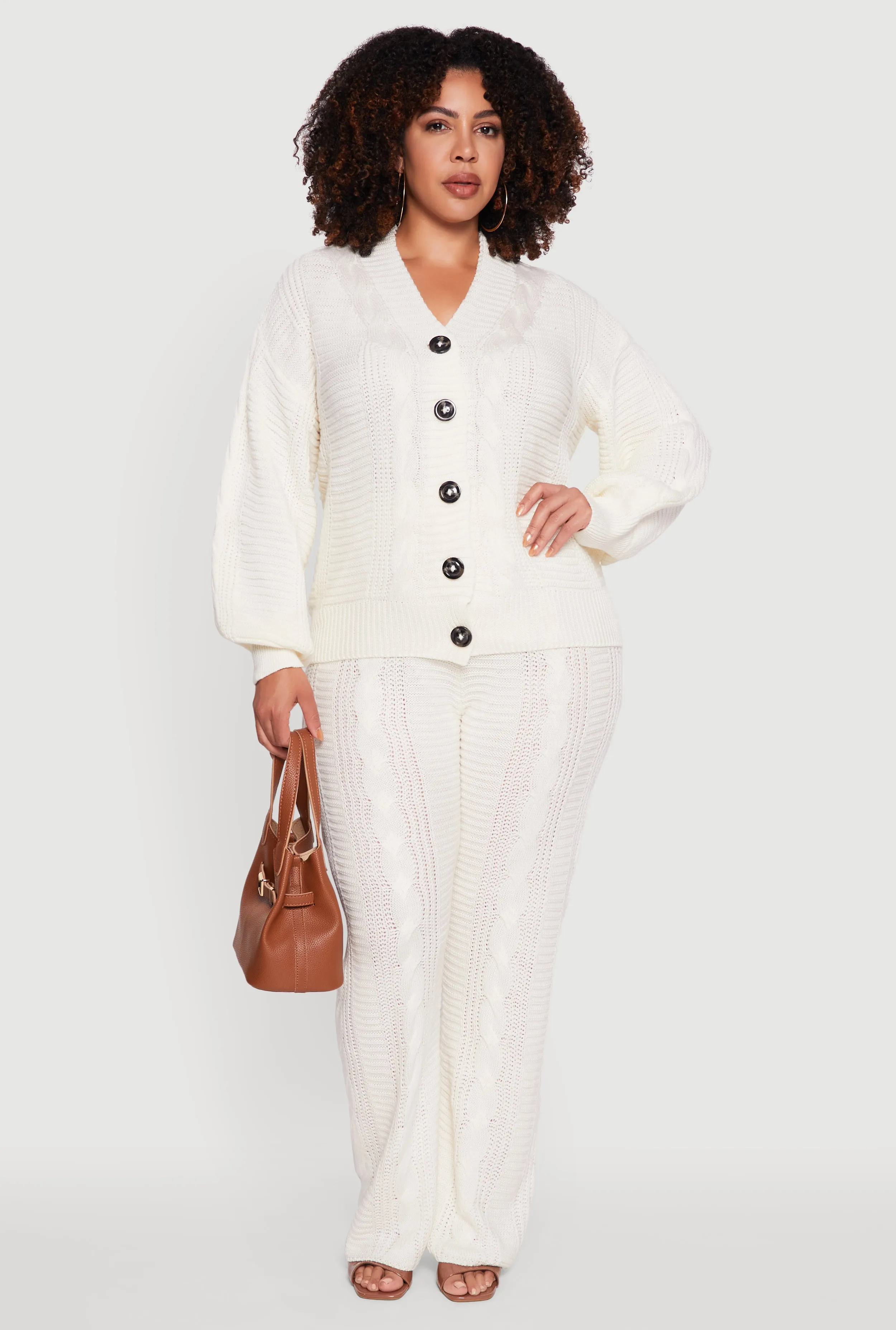 Plus Size Cable Knit Long Sleeve Button Front Cardigan sold by Rainbow product image thumbnail 2