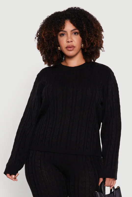 Plus Size Cable Knit Crew Neck Pullover Sweater sold by Rainbow