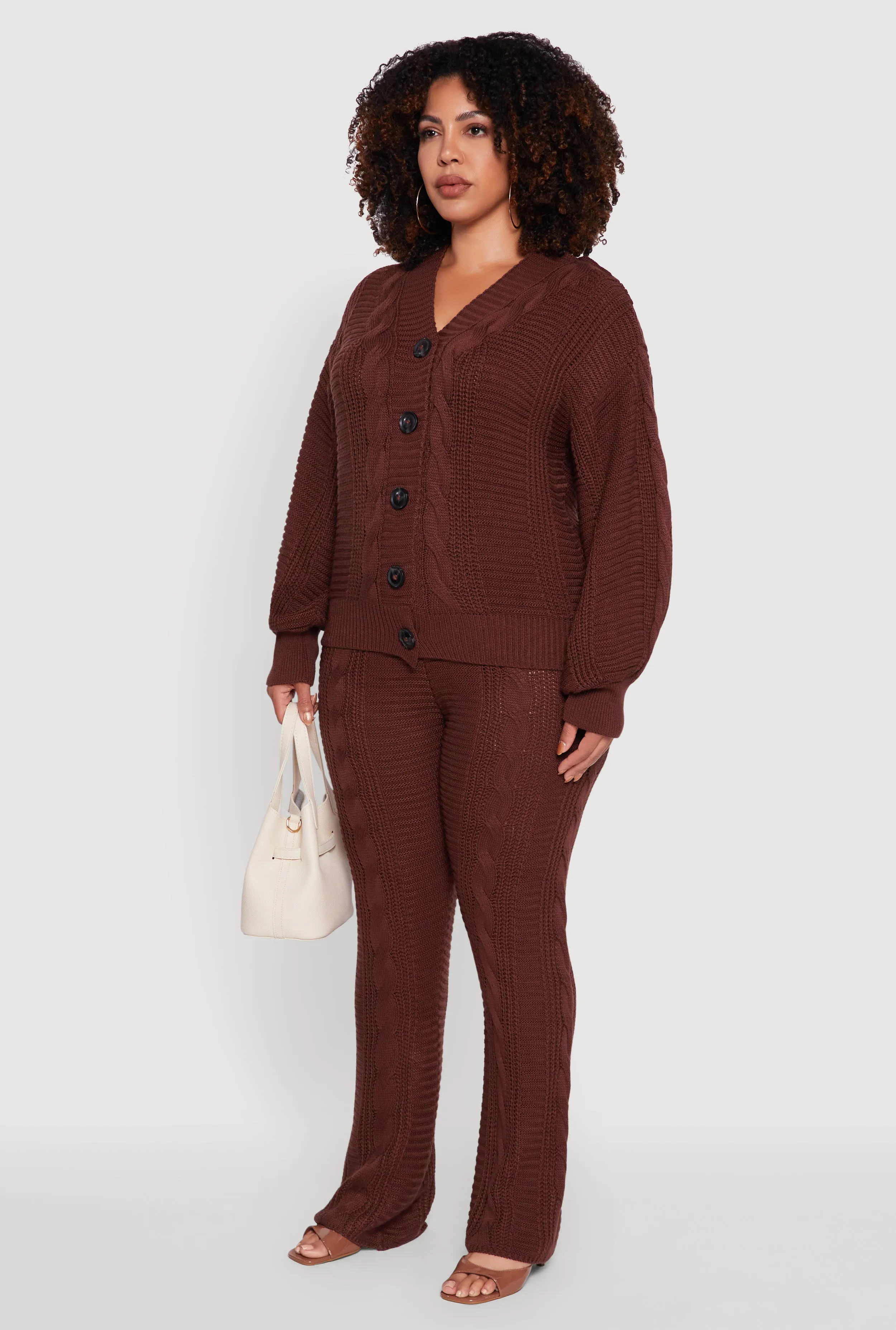 Plus Size Cable Knit Long Sleeve Button Front Cardigan sold by Rainbow product image thumbnail 5